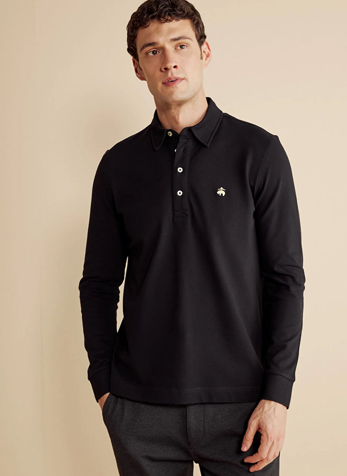 Brooks Brothers Polo Yaka Siyah Erkek T-Shirt BBFW25MTS006