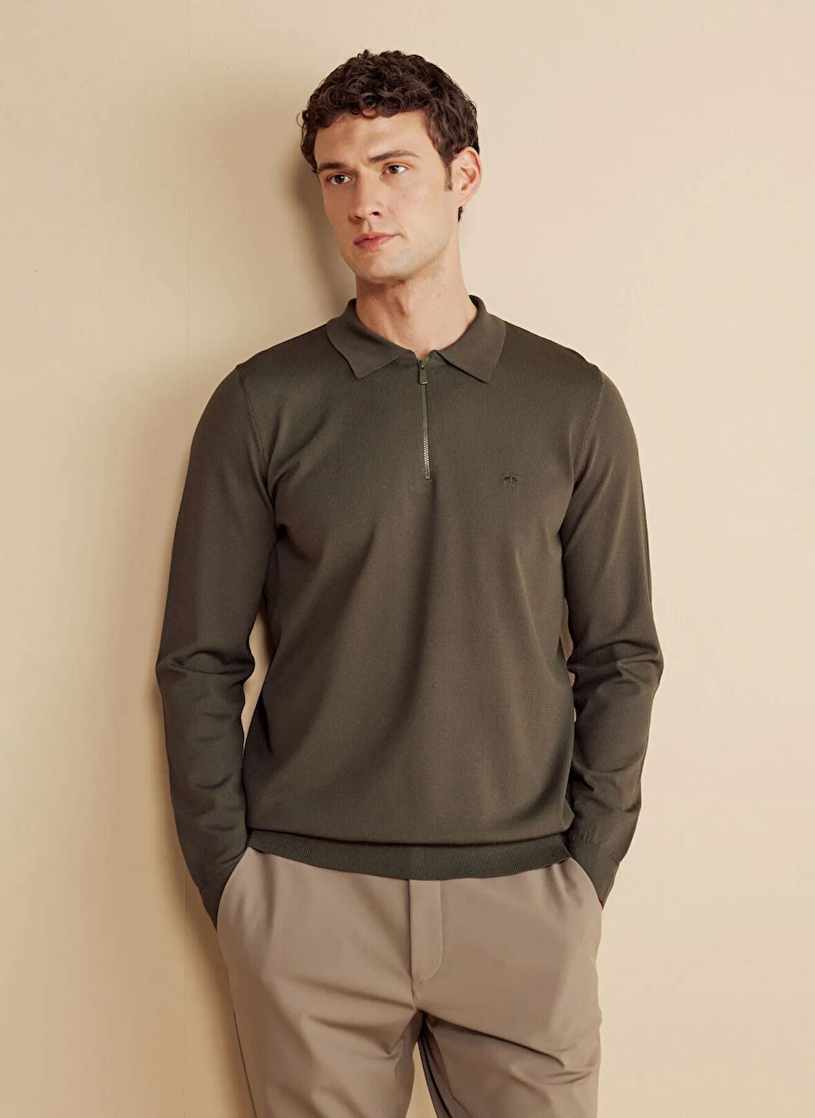 Brooks Brothers Polo Yaka Standart Haki Erkek Kazak BBFW25MKL007