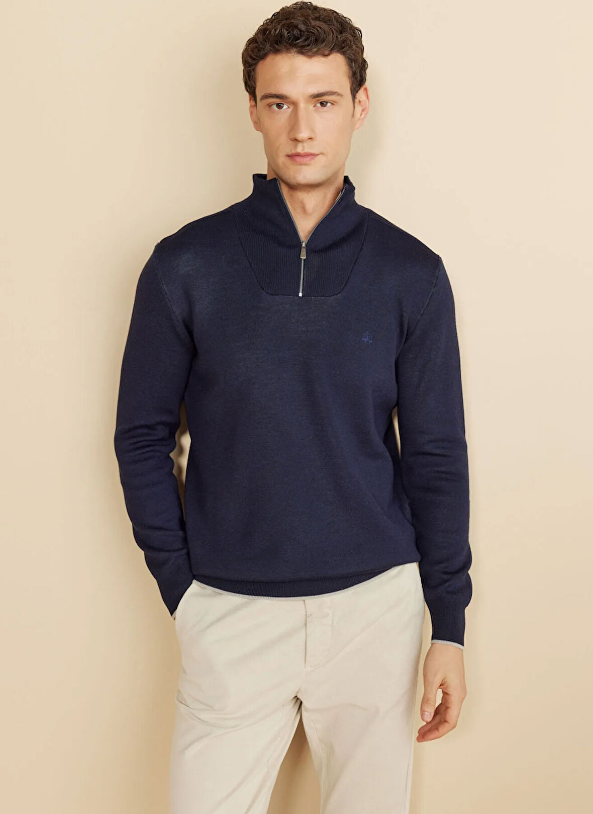 Brooks Brothers Bato Yaka Standart Lacivert Erkek Kazak BBFW25MKL006