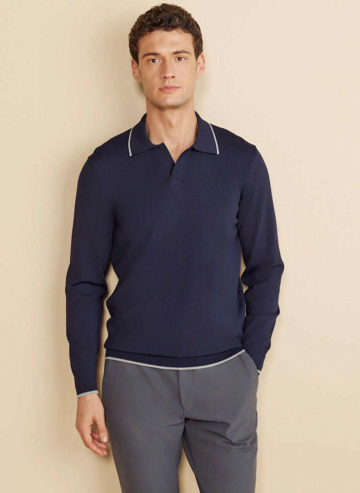Brooks Brothers Polo Yaka Standart Lacivert Erkek Kazak BBFW25MKL022