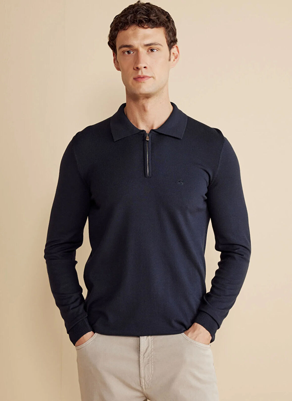 Brooks Brothers Polo Yaka Standart Lacivert Erkek Kazak BBFW25MKL023