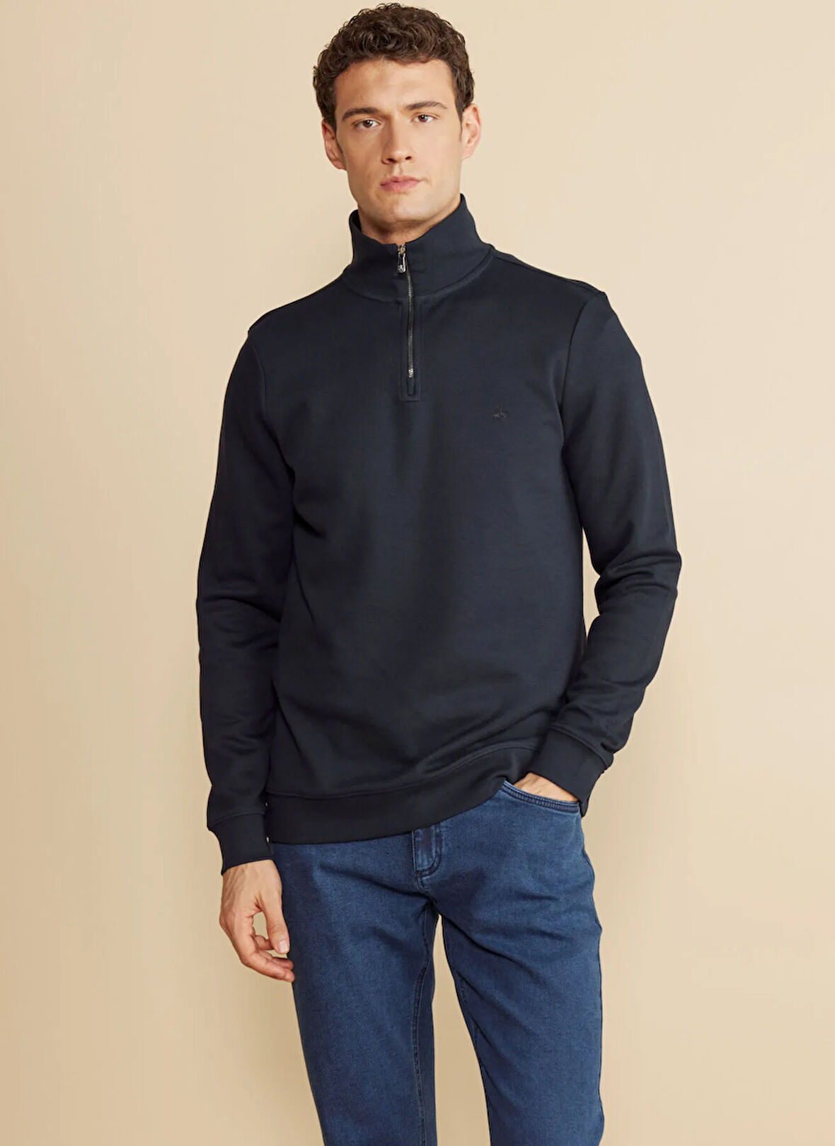 Brooks Brothers Bato Yaka Lacivert Erkek Sweatshırt BBFW25MSW002