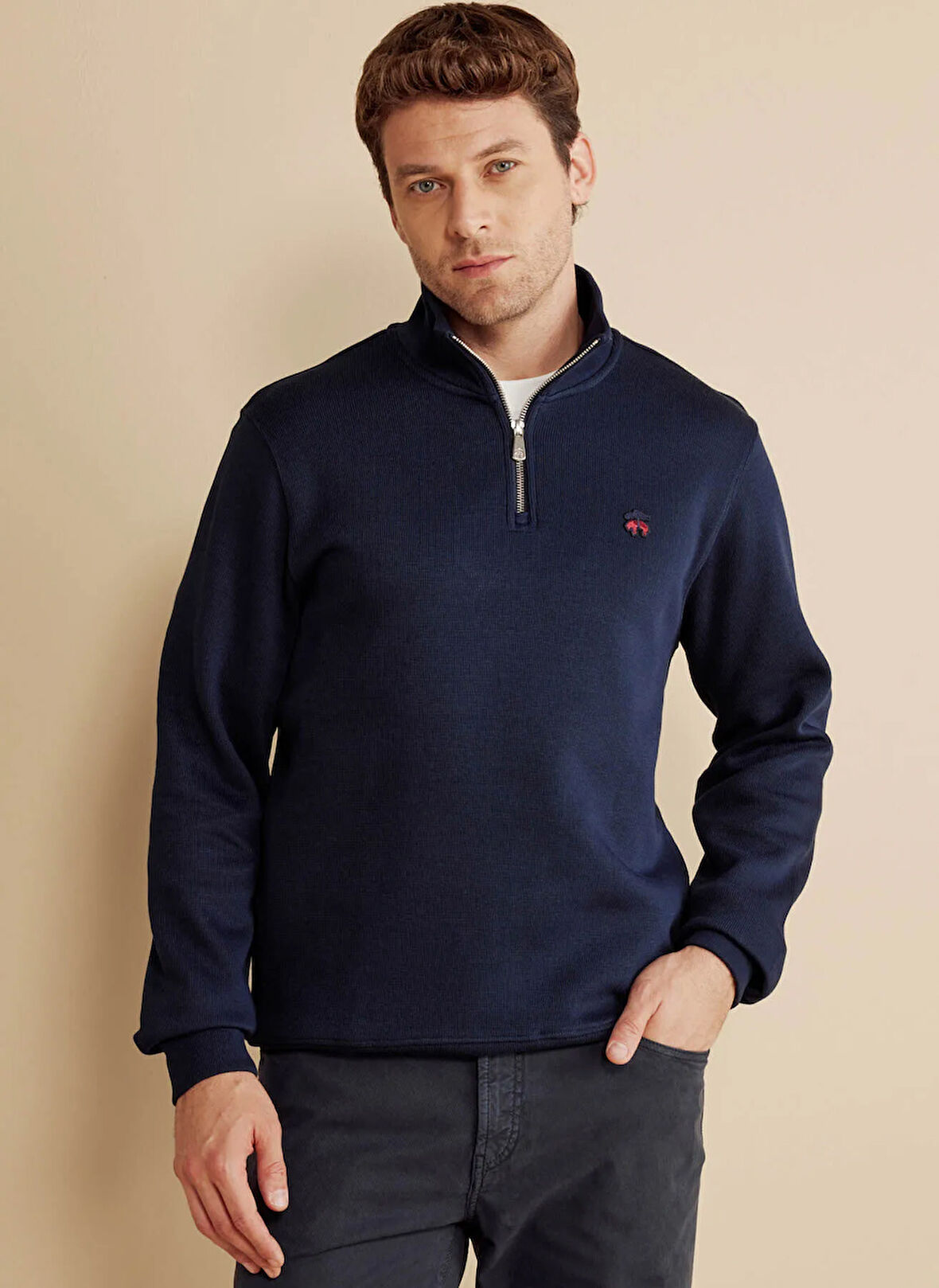 Brooks Brothers Bato Yaka Lacivert Erkek Sweatshırt BBFW25MSW005