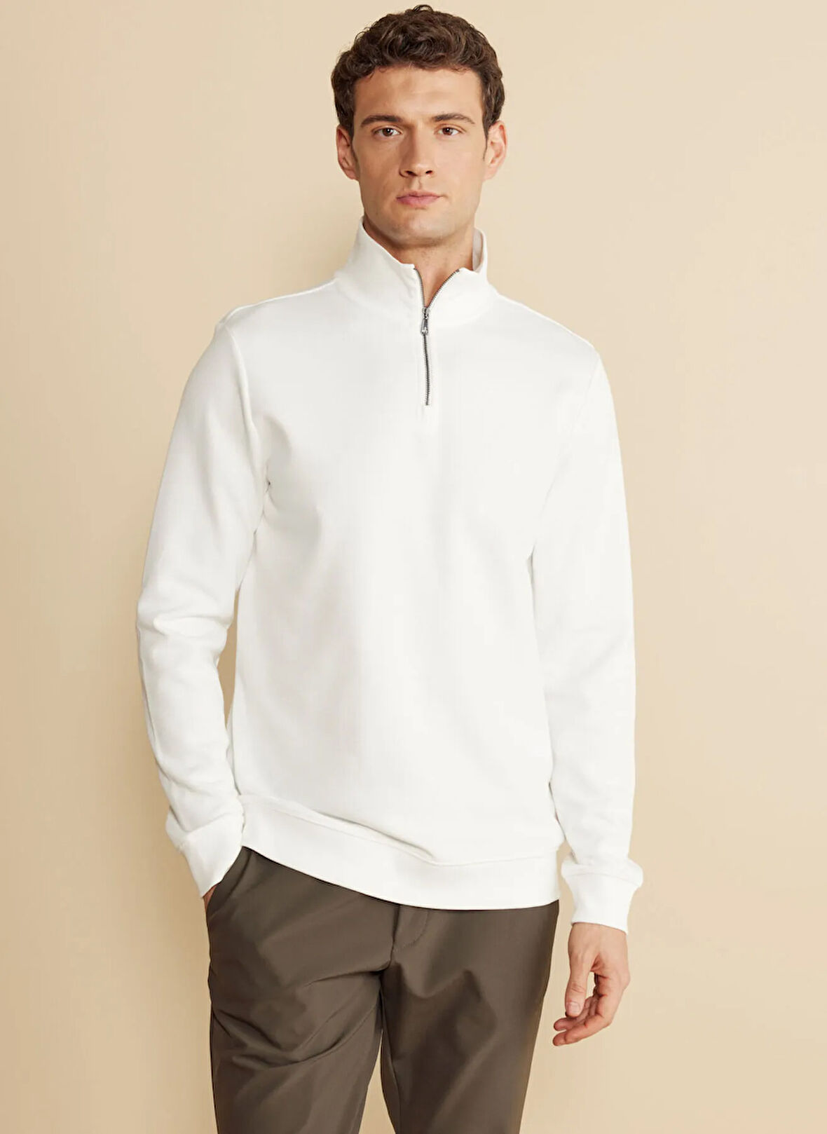 Brooks Brothers Bato Yaka Ekru Erkek Sweatshırt BBFW25MSW002