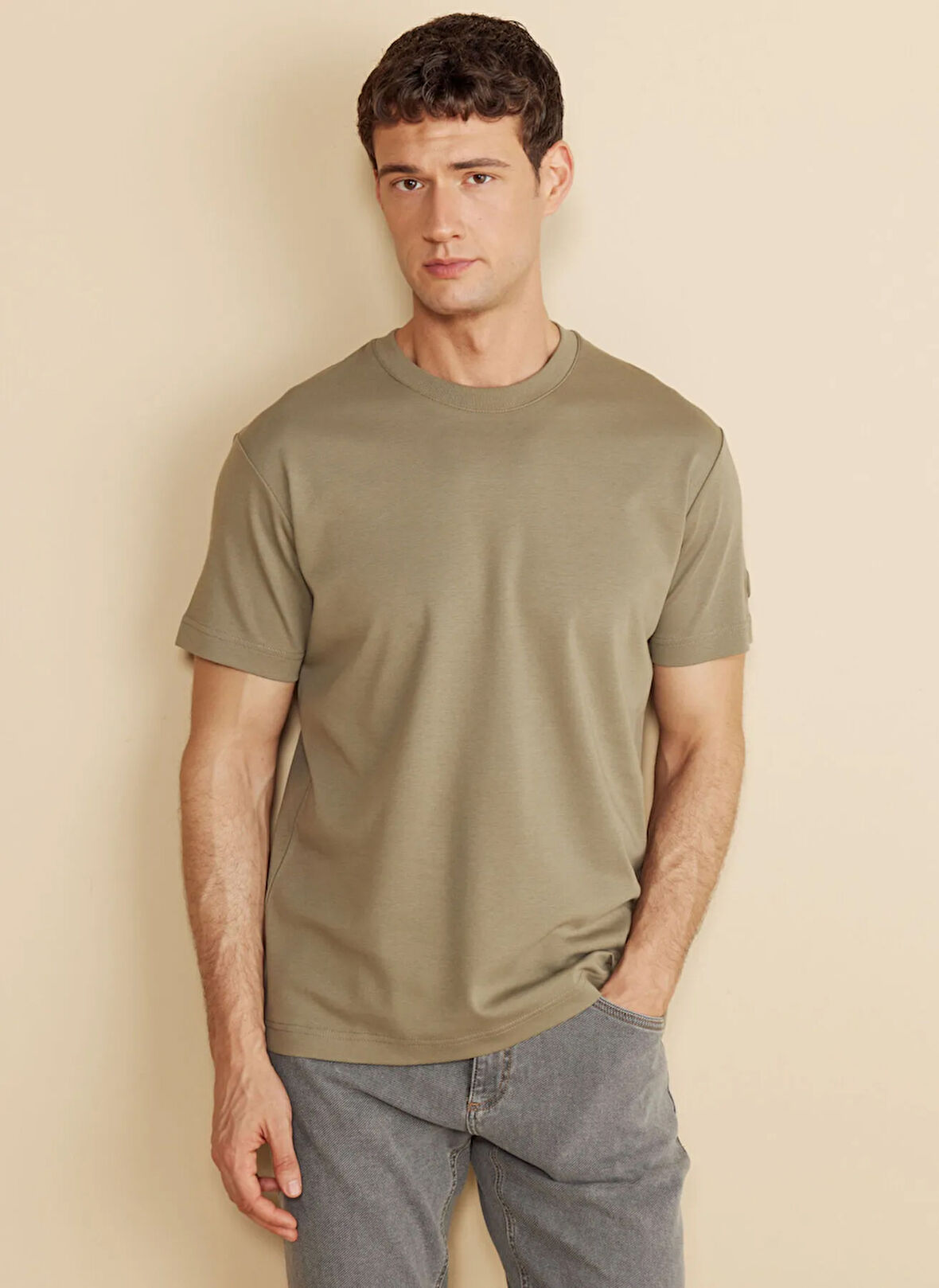 Brooks Brothers Bisiklet Yaka Açık Haki Erkek T-Shirt BBFW25MTS004