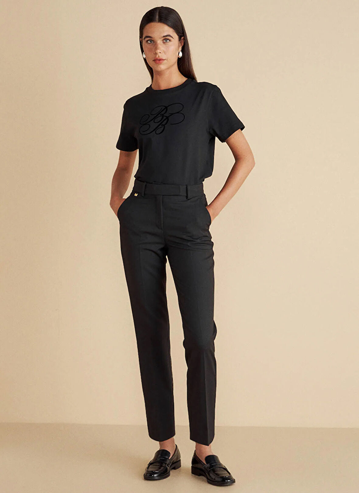 Brooks Brothers Normal Bel Regular Fit Siyah Kadın Pantolon Regular Fit Pileli Basic Pantolon