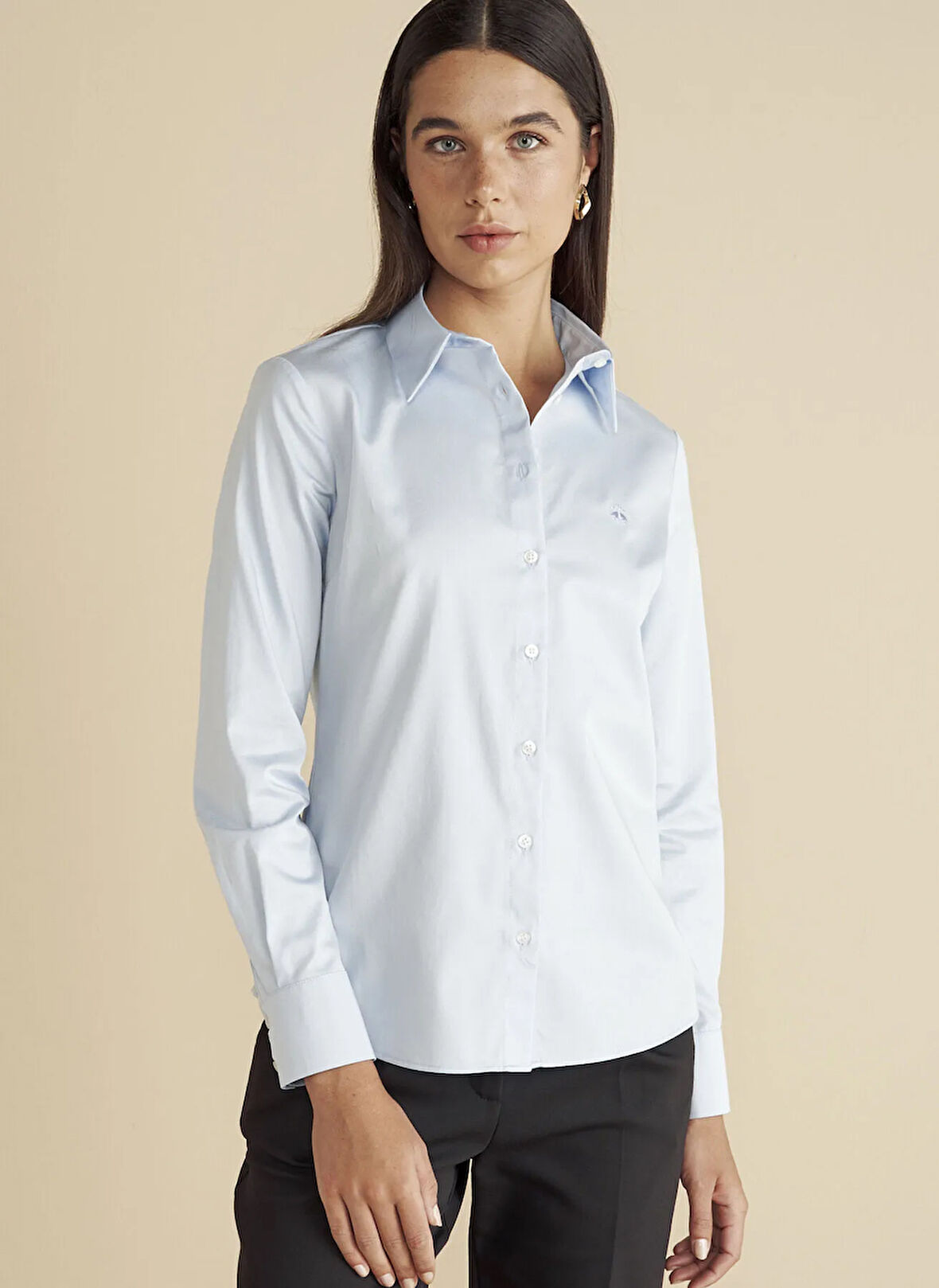 Brooks Brothers Slim Fit Gömlek Yaka Mavi Kadın Gömlek Logo Nakışlı Business Gömlek