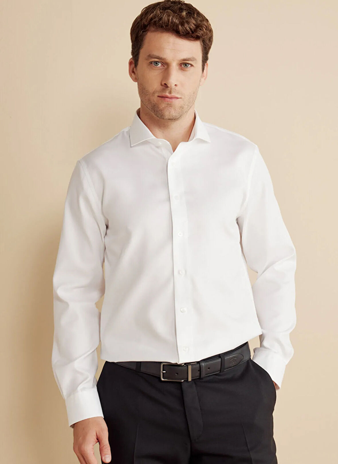 Brooks Brothers Slim Fit İtalyan Yaka Beyaz Erkek Gömlek BBFW25MSH018