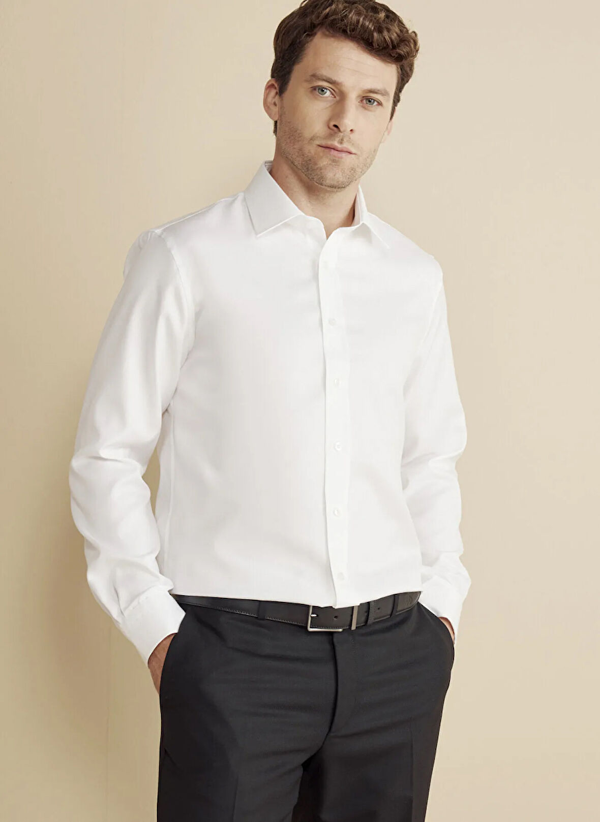 Brooks Brothers Slim Fit Klasik Yaka Beyaz Erkek Gömlek BBFW25MSH019