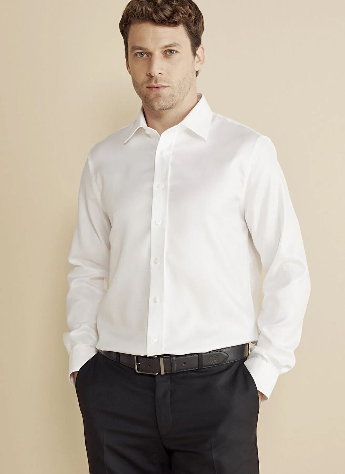 Brooks Brothers Slim Fit Klasik Yaka Beyaz Erkek Gömlek BBFW25MSH023