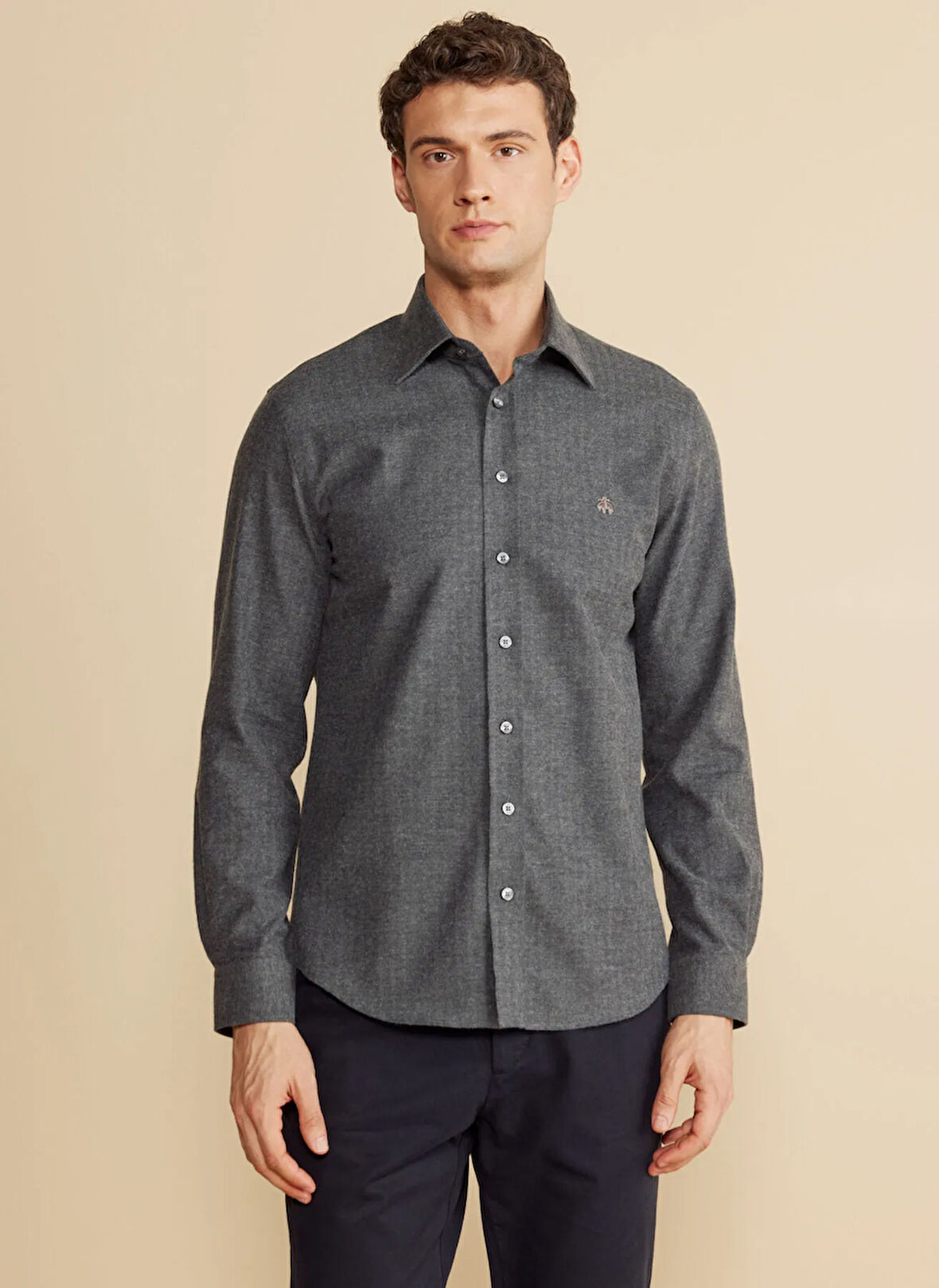 Brooks Brothers Slim Fit Klasik Yaka Antrasit Erkek Gömlek BBFW25MSH009