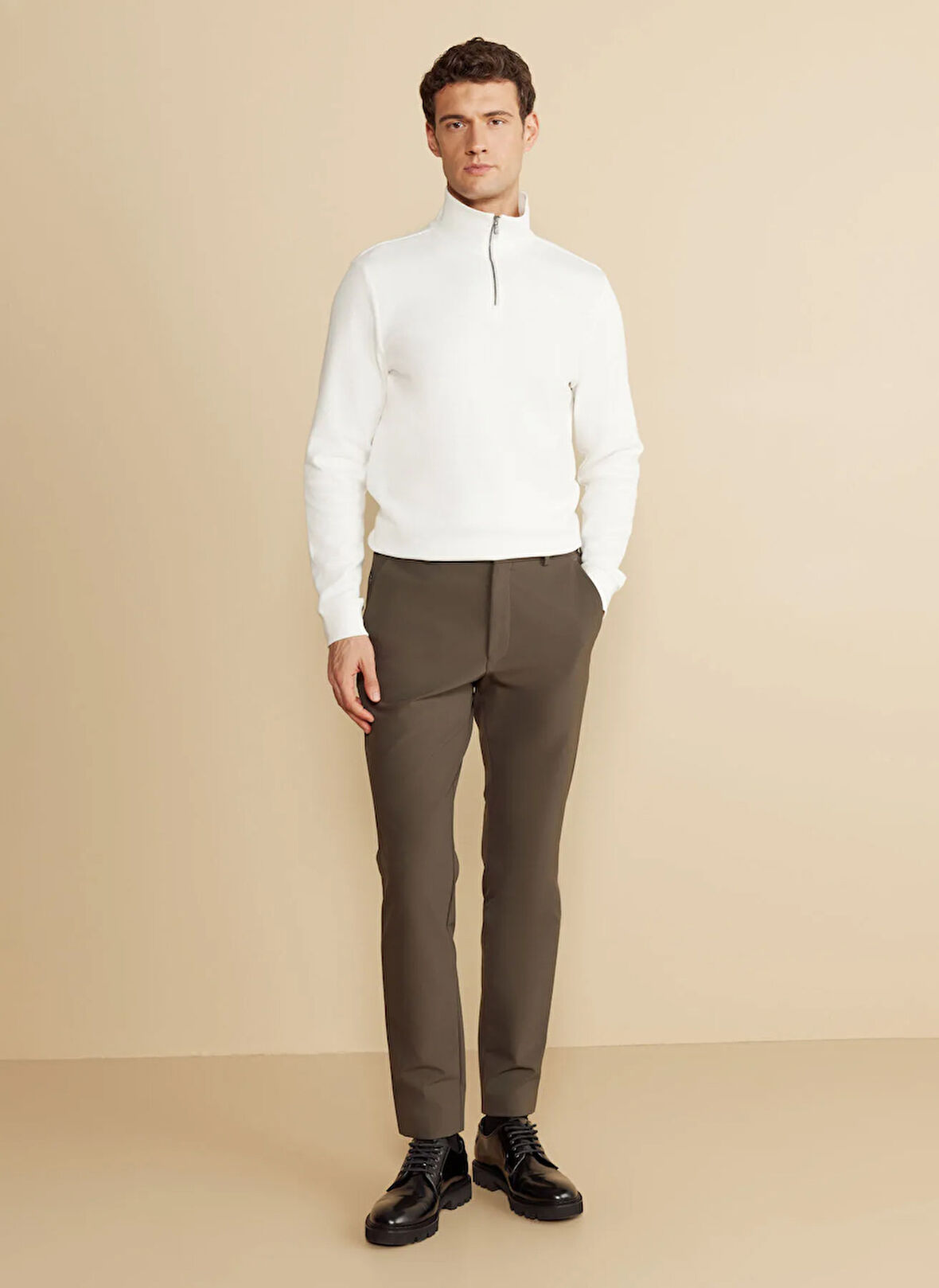 Brooks Brothers Normal Bel Düz Paça Standart Haki Erkek Pantolon BBFW25MPT008