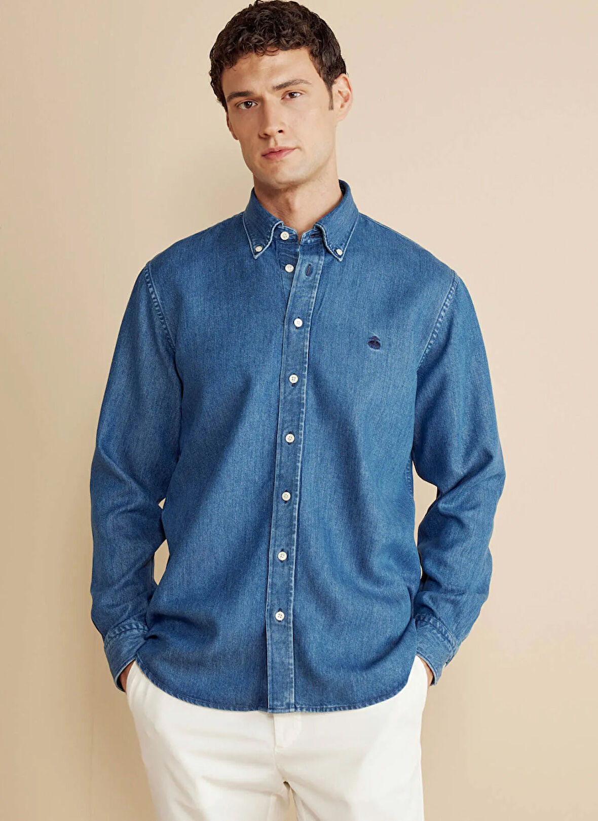 Brooks Brothers Regular Fit Düğmeli Yaka Lacivert Erkek Gömlek BBFW25MSH015