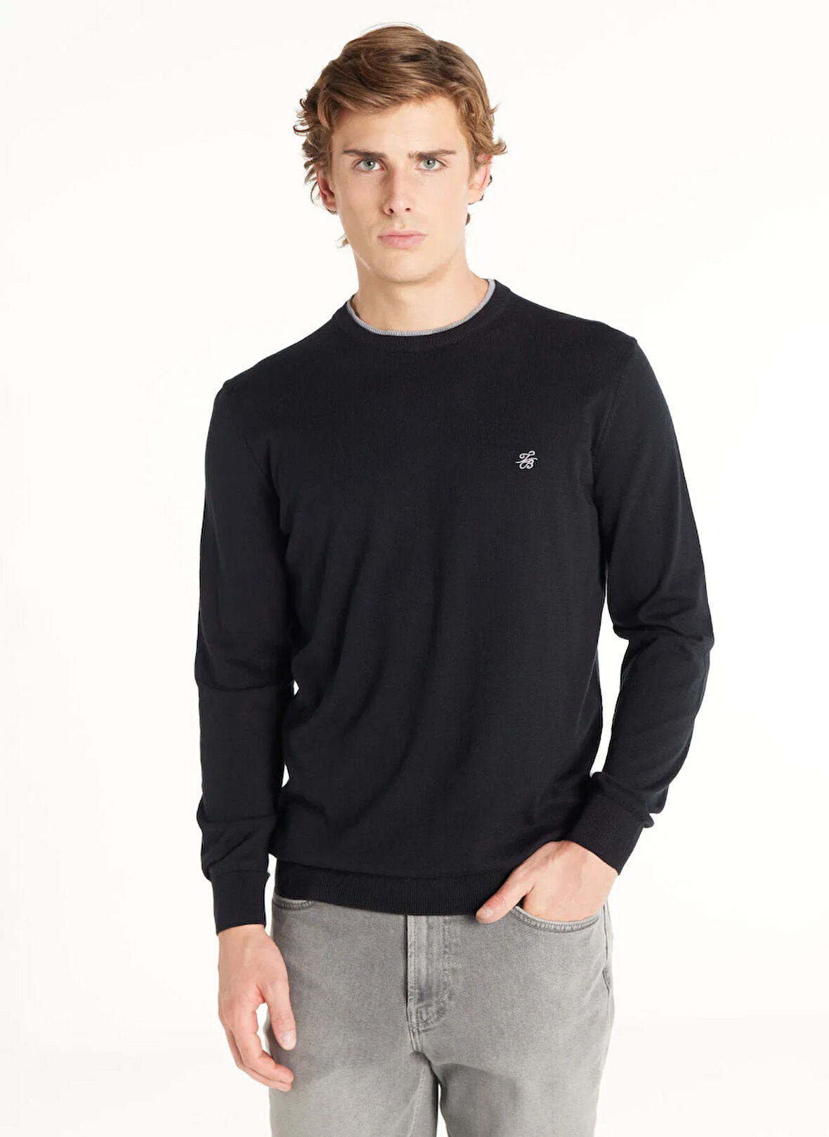 Ted Baker Bisiklet Yaka Standart Düz Siyah Erkek Kazak TBMRKW1061