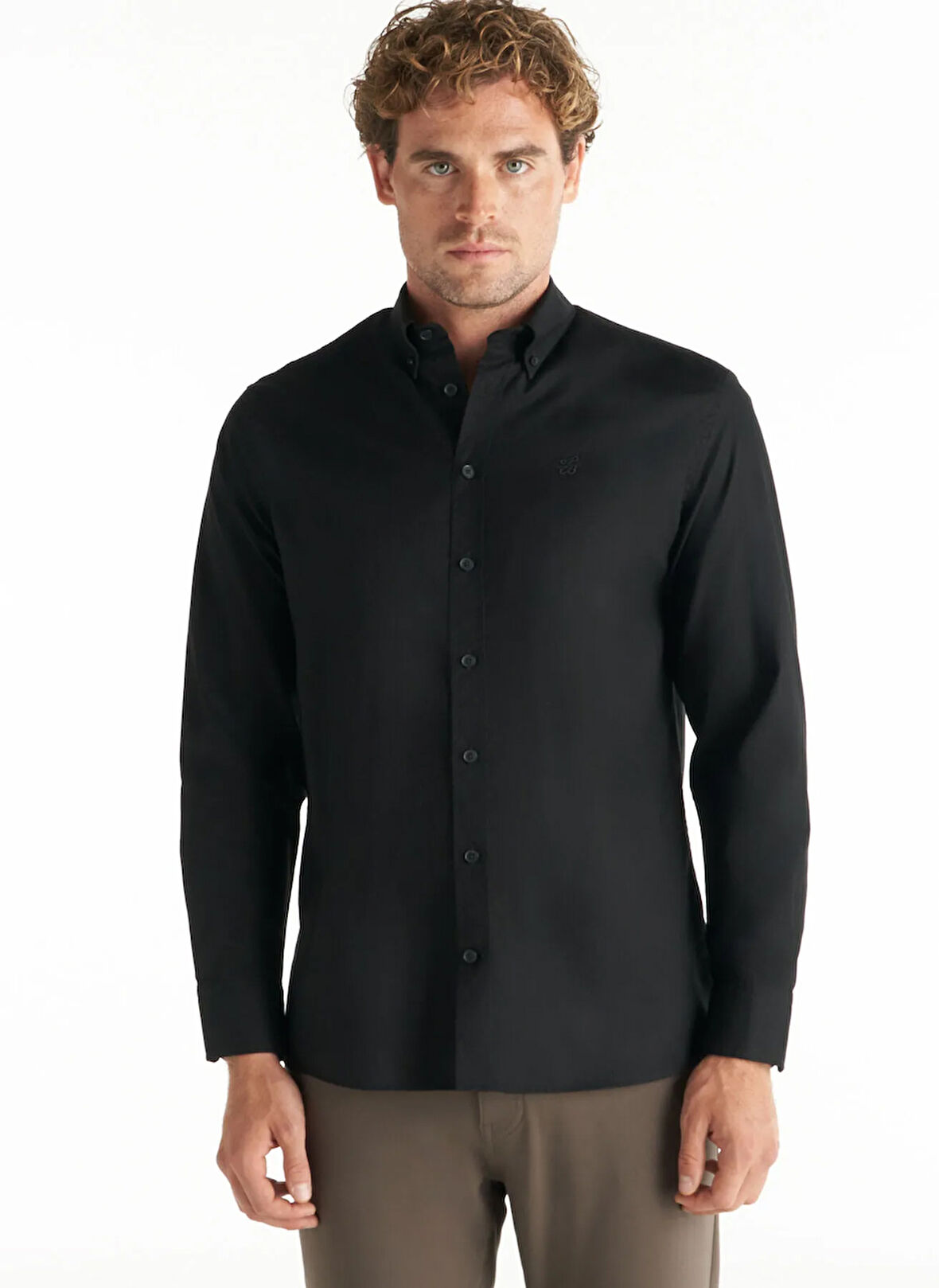 Ted Baker Comfort Fit Düğmeli Yaka Oxford Siyah Erkek Gömlek TBMRSH1010