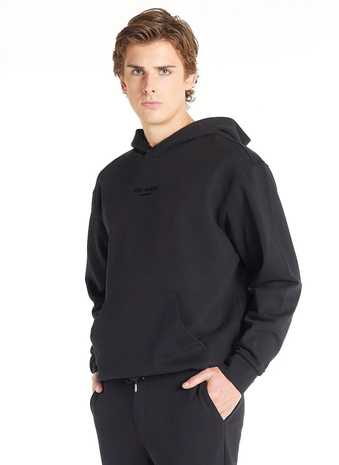 Ted Baker Kapüşon Yaka Baskılı Siyah Erkek Sweatshırt TBMRTS1035