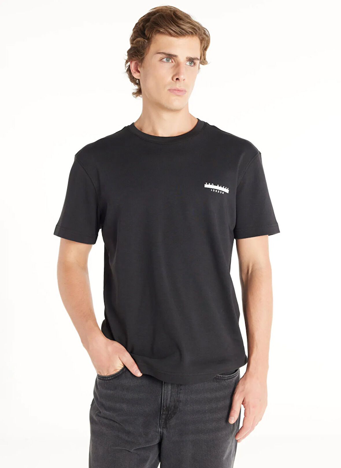 Ted Baker Bisiklet Yaka Düz Siyah Erkek T-Shirt TBMRTS1044