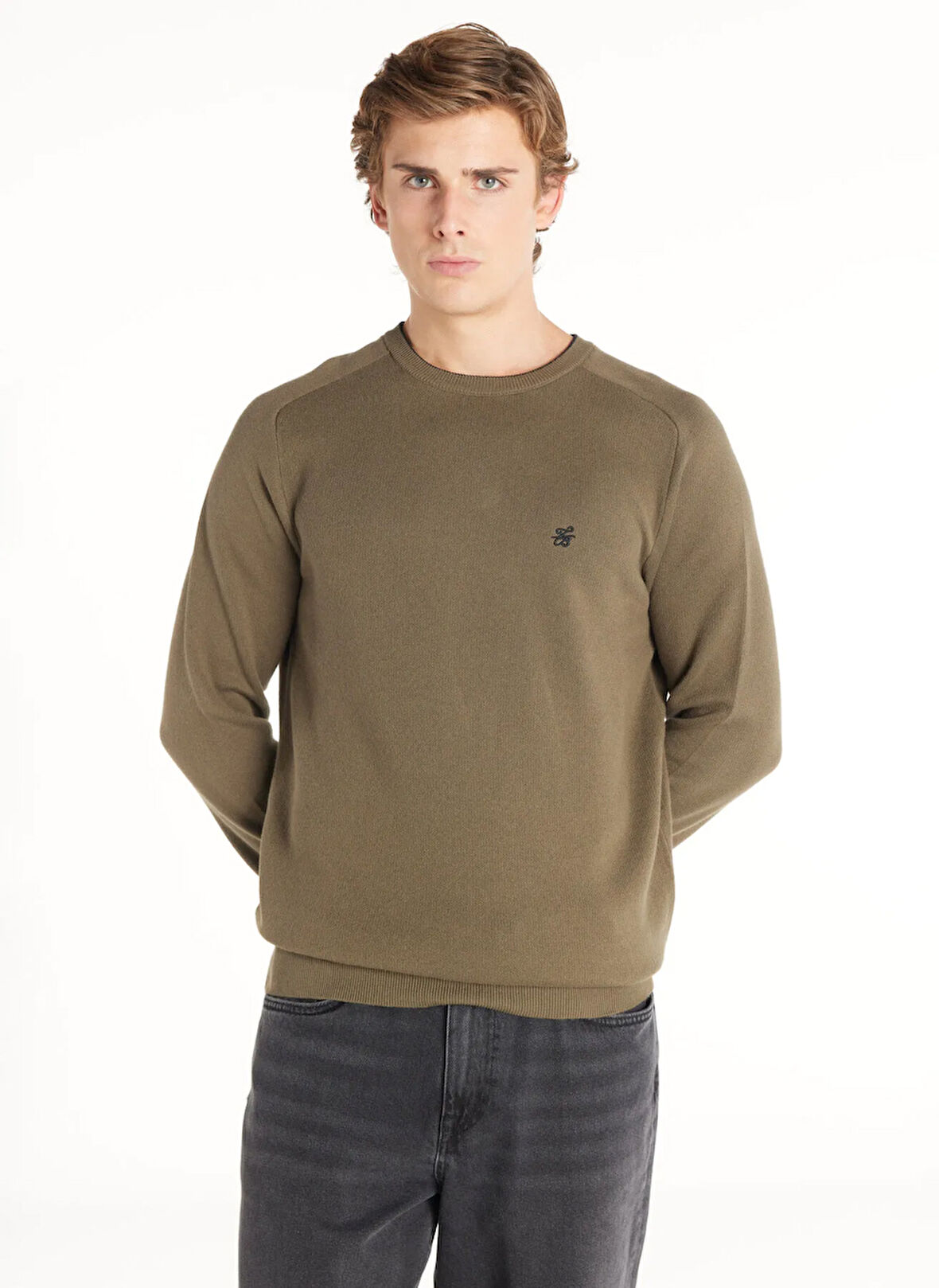 Ted Baker Bisiklet Yaka Standart Düz Haki Erkek Kazak TBMRKW1098