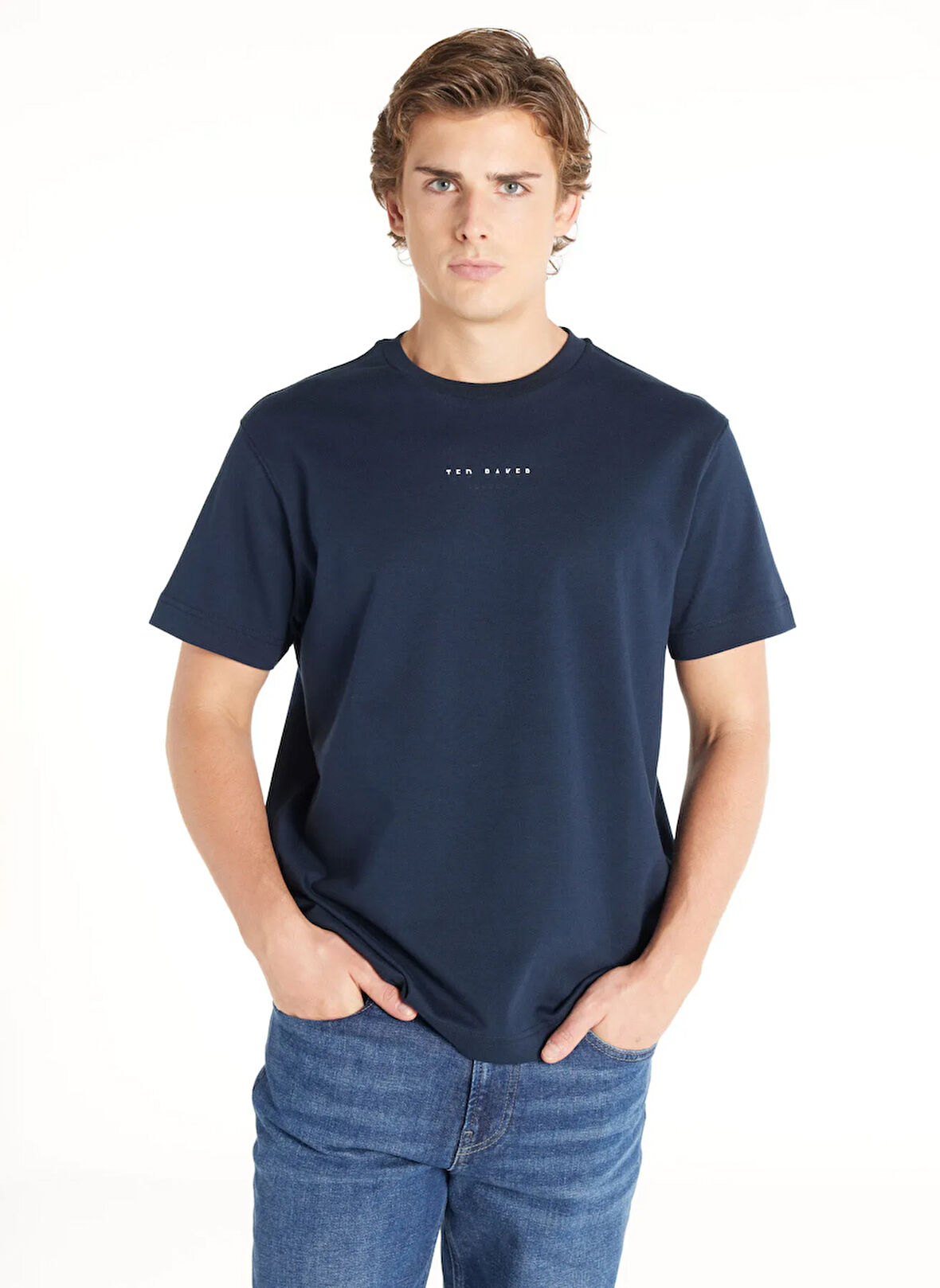 Ted Baker Bisiklet Yaka Baskılı Lacivert Erkek T-Shirt TBMRTS1037
