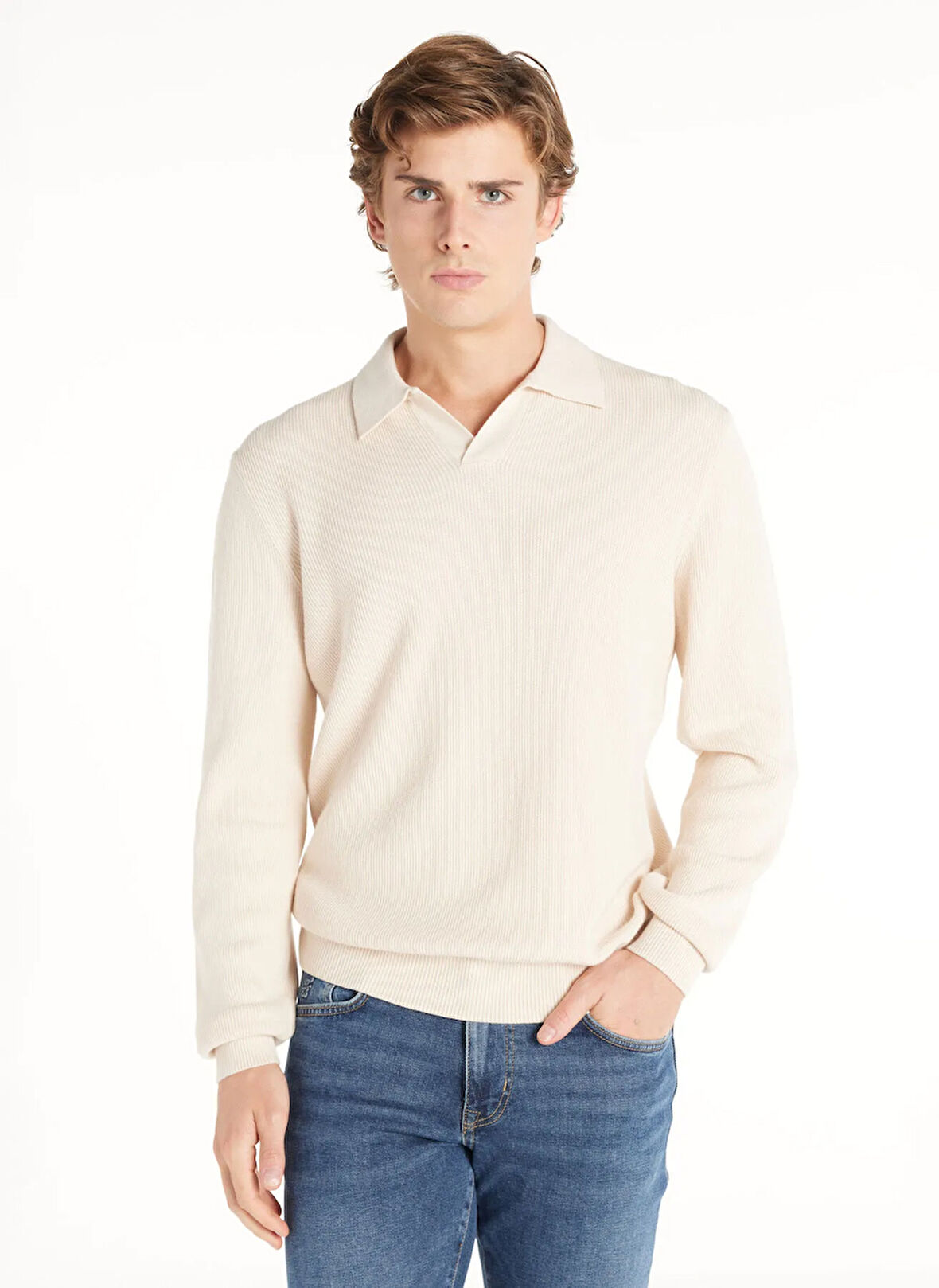 Ted Baker Düz Ekru Erkek Polo T-Shirt TBMRKW1032