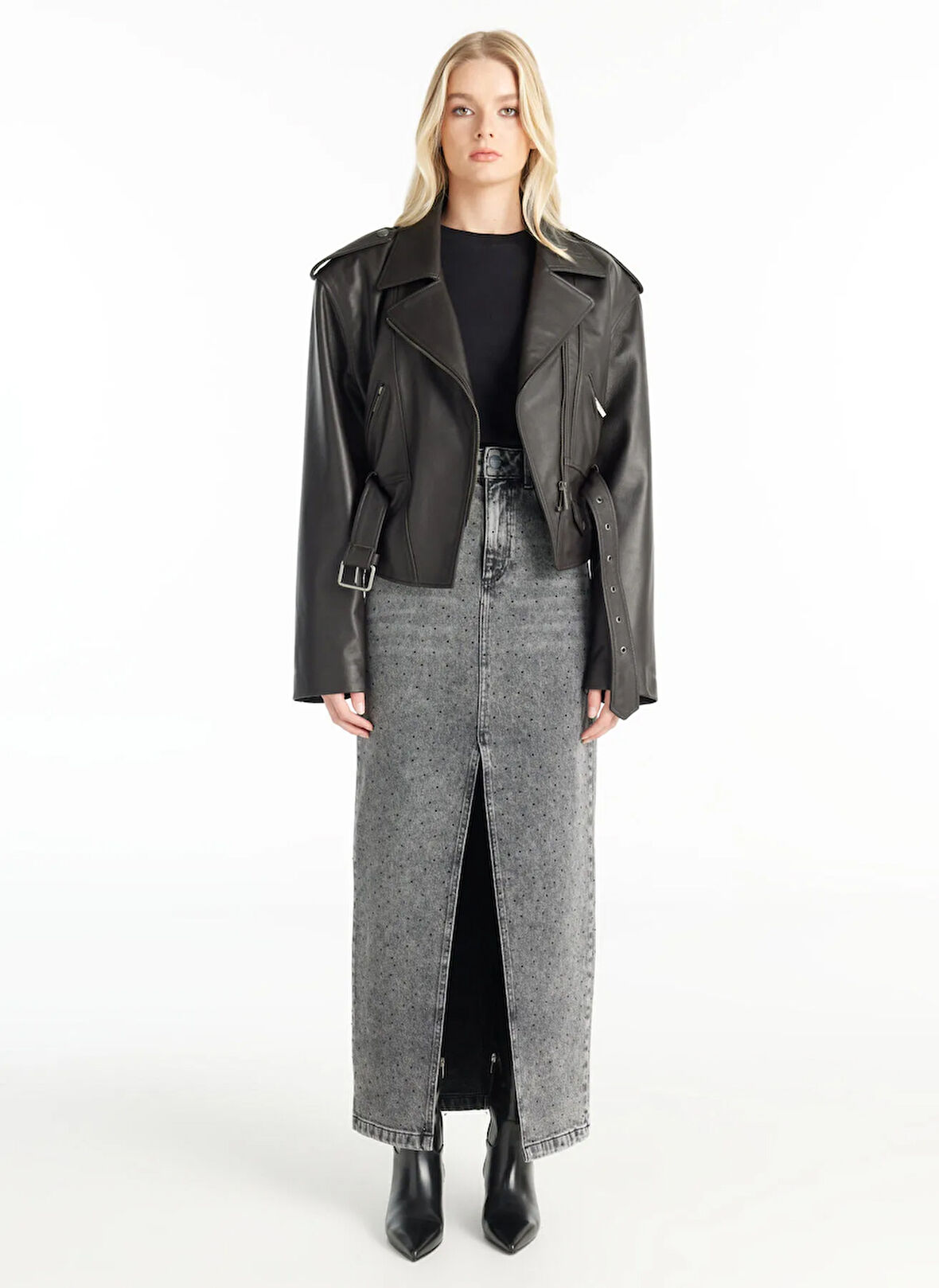 Ted Baker Normal Bel Gri Kadın Taşlı Uzun Etek TBWRDN1015