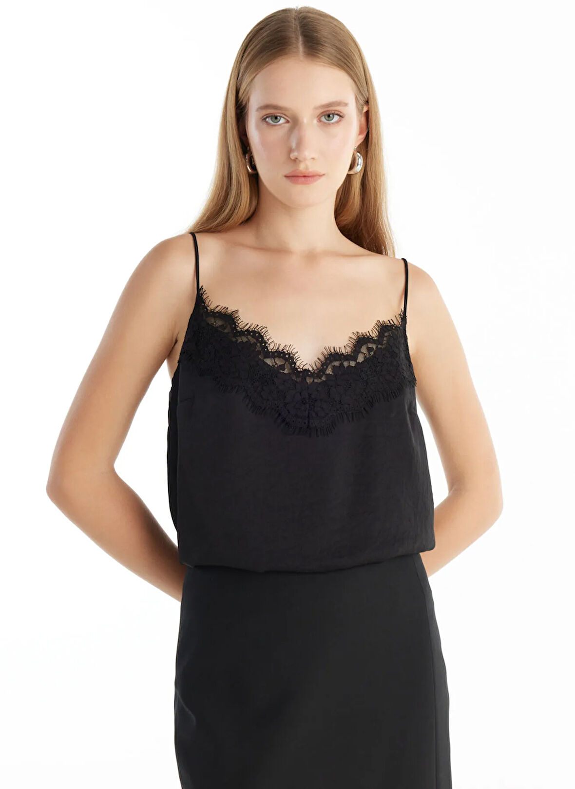 Ted Baker V Yaka Düz Siyah Kadın Bluz TBWRSH1016