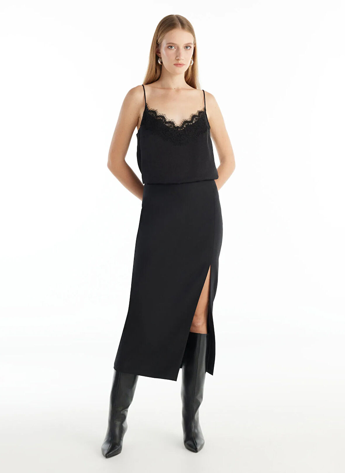 Ted Baker Normal Bel Siyah Kadın Düz Midi Etek TBWRSK1003