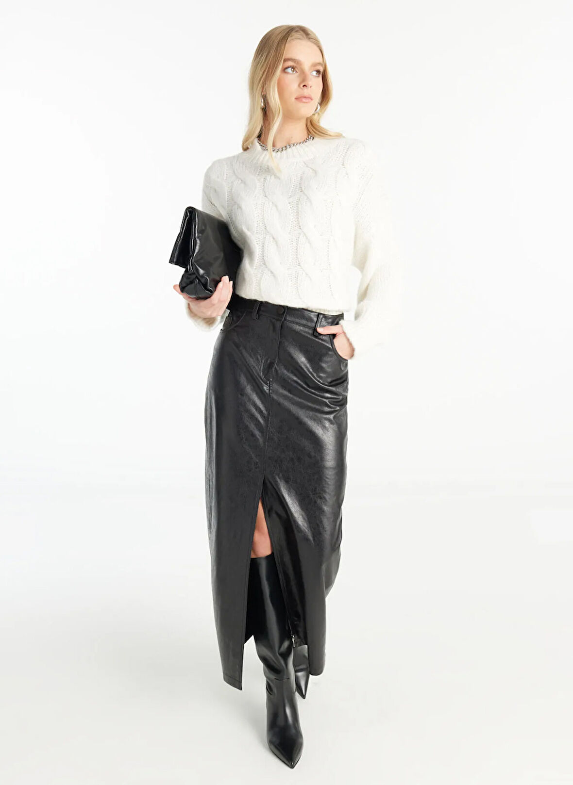 Ted Baker Normal Bel Siyah Kadın Düz Midi Etek TBWRSK1020