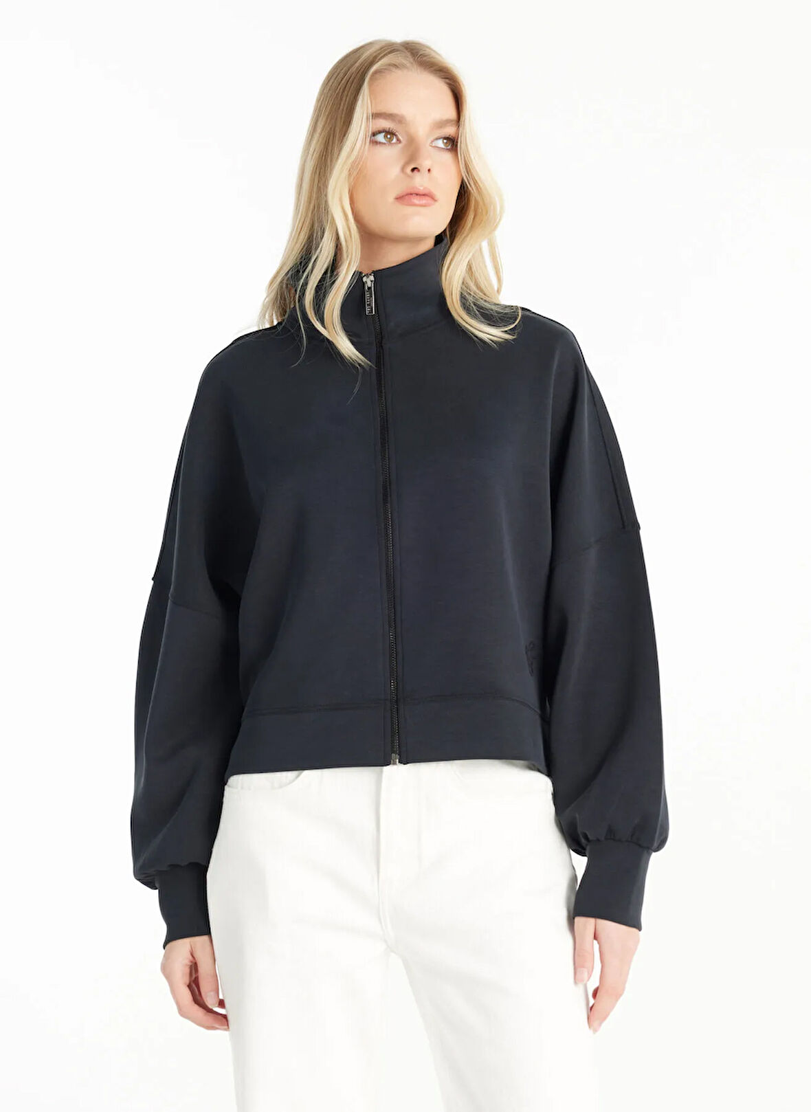 Ted Baker Dik Yaka Düz Siyah Kadın Sweatshırt TBWRTS1073