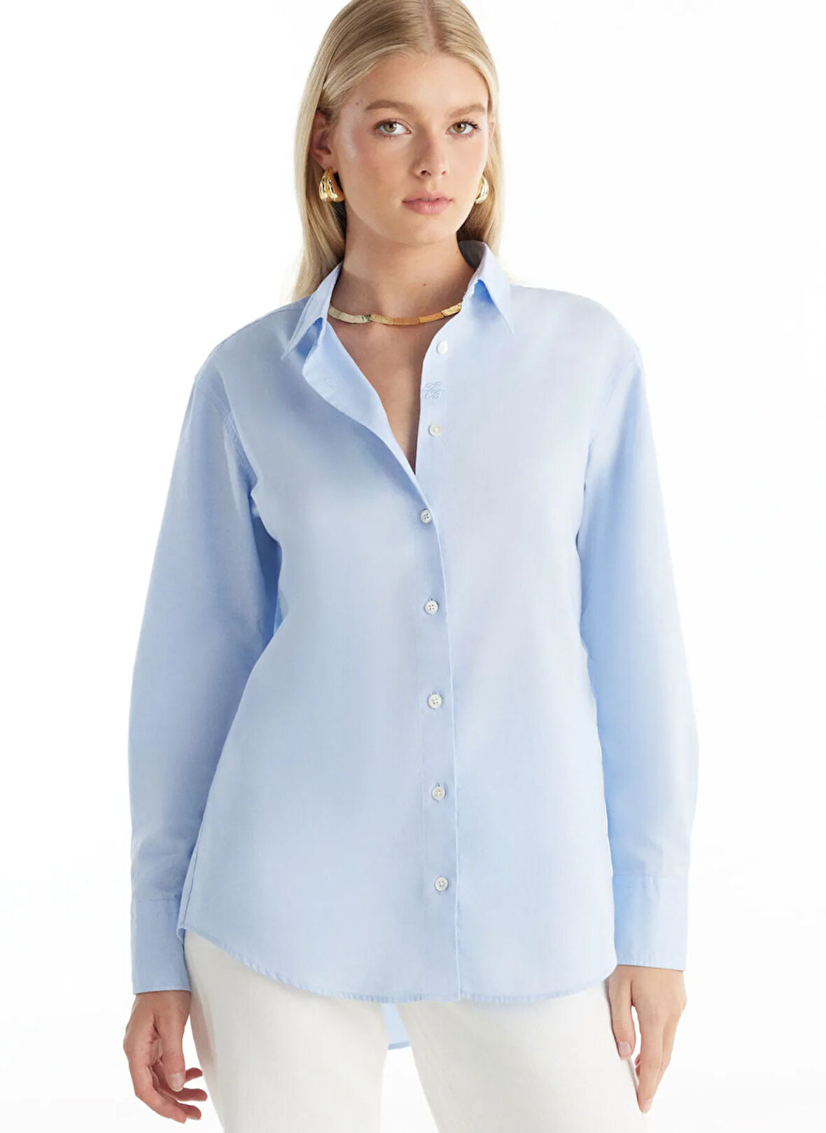 Ted Baker Regular Fit Klasik Gömlek Yaka Oxford Mavi Kadın Gömlek TBWRSH1030