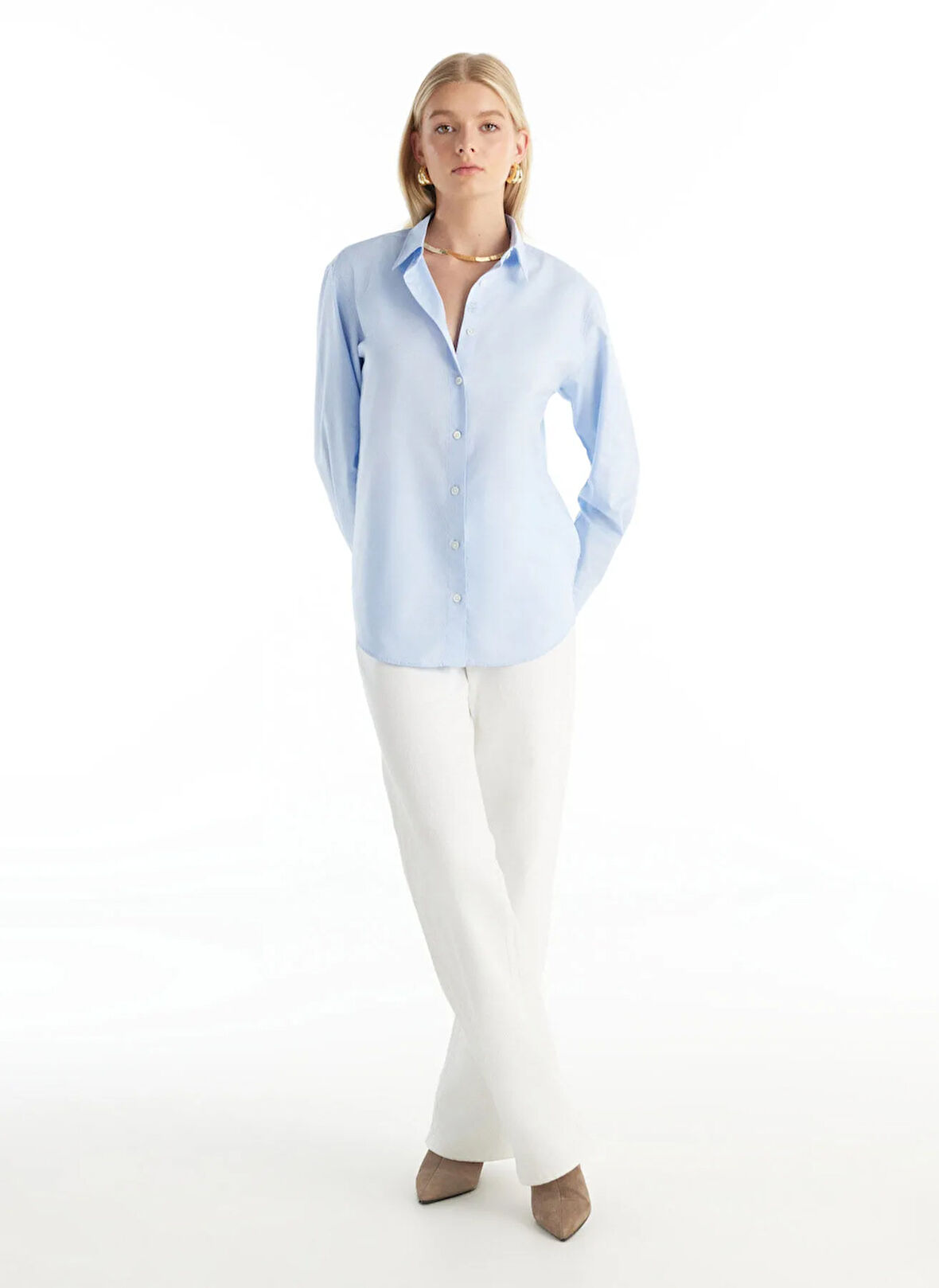 Ted Baker Regular Fit Klasik Gömlek Yaka Oxford Mavi Kadın Gömlek TBWRSH1030