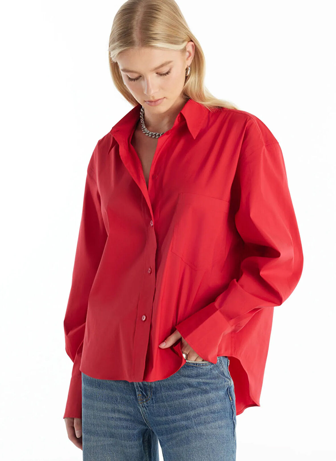 Ted Baker Regular Fit Klasik Gömlek Yaka Düz Kırmızı Kadın Gömlek TBWRSH1019