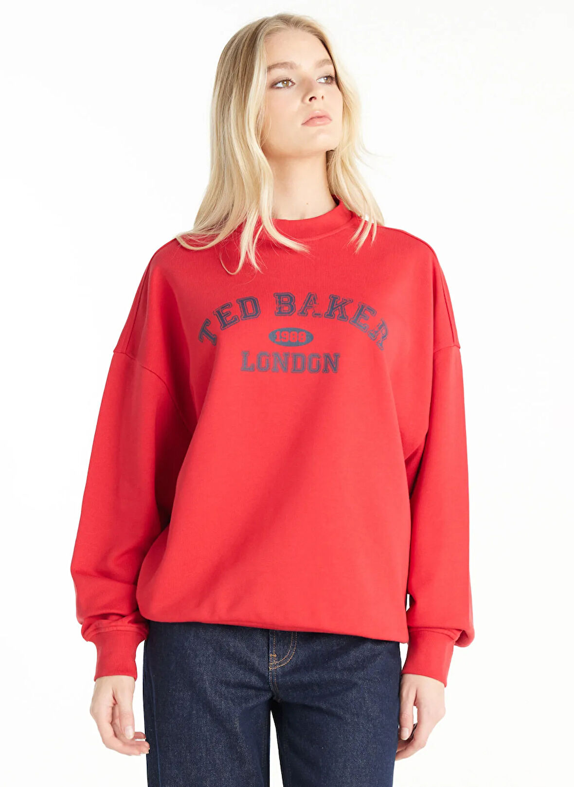 Ted Baker Bisiklet Yaka Baskılı Kırmızı Kadın Sweatshırt TBWRTS1035