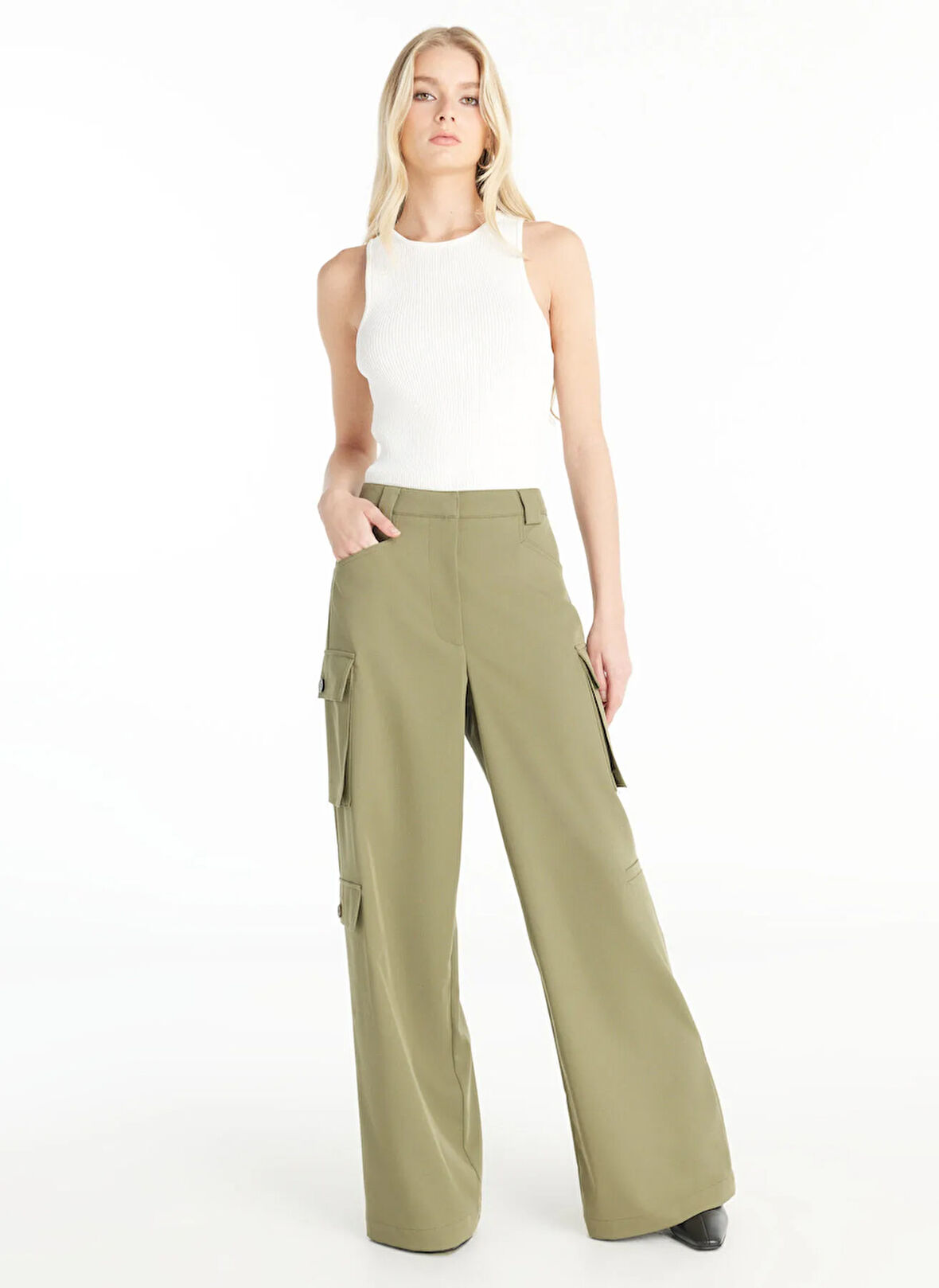 Ted Baker Normal Bel Düz Haki Kadın Pantolon TBWRTR1020