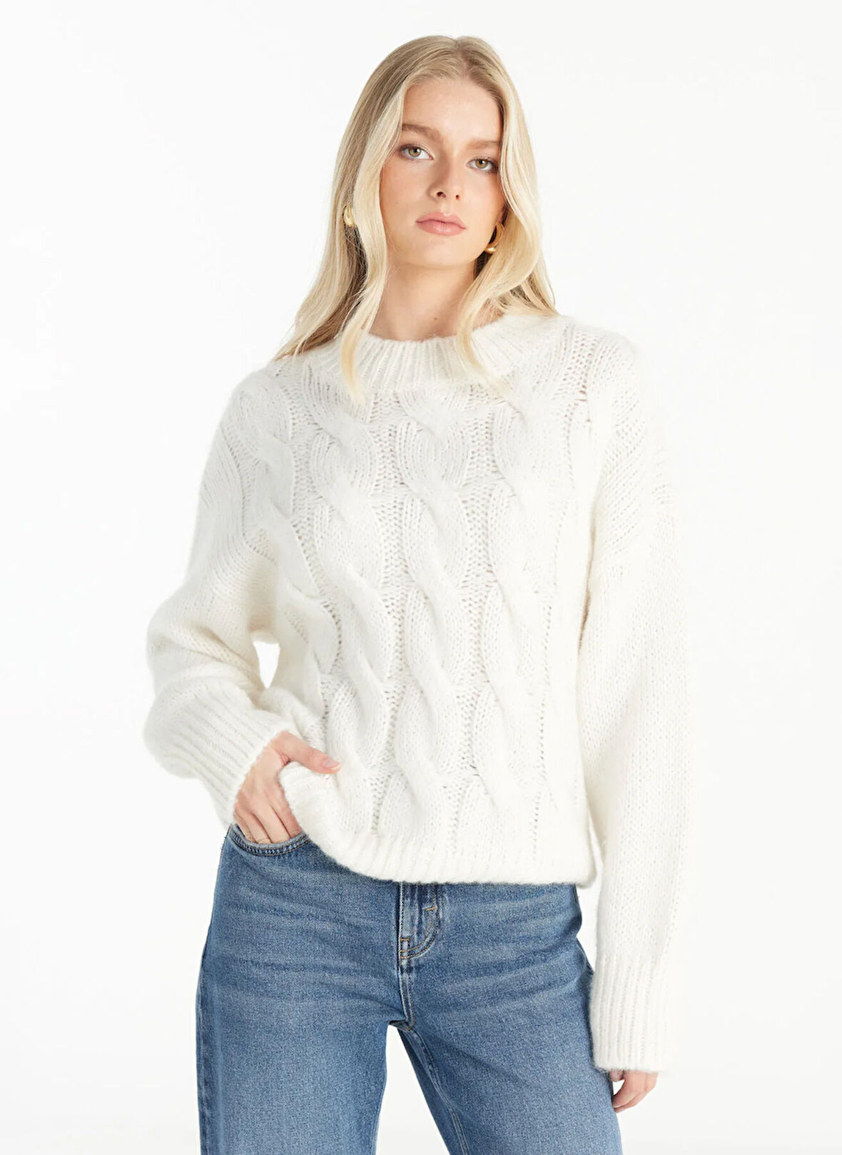 Ted Baker Bisiklet Yaka Standart Düz Ekru Kazak Kadın TBWRKW1069