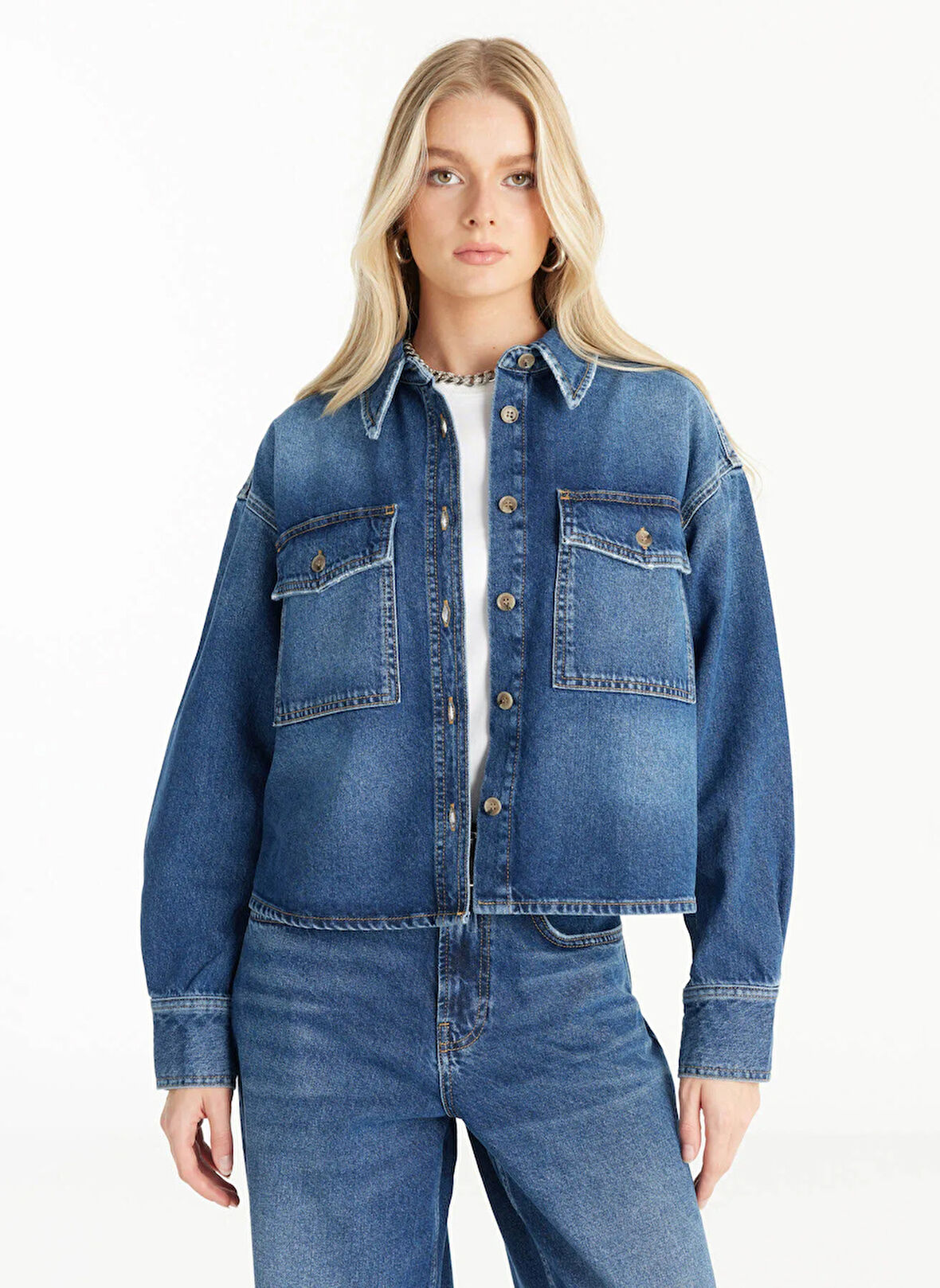 Ted Baker Oversized Klasik Gömlek Yaka Düz Koyu Mavi Kadın Gömlek TBWRDN1034