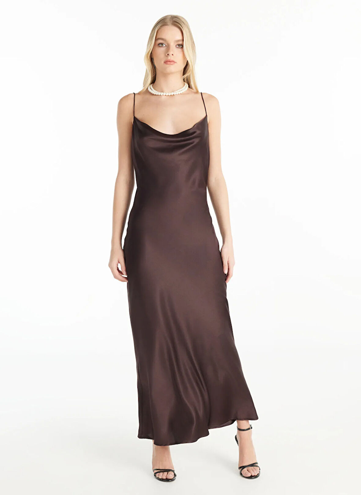 Ted Baker Degaje Yaka Düz Koyu Kahve Uzun Kadın Elbise TBWROC1003