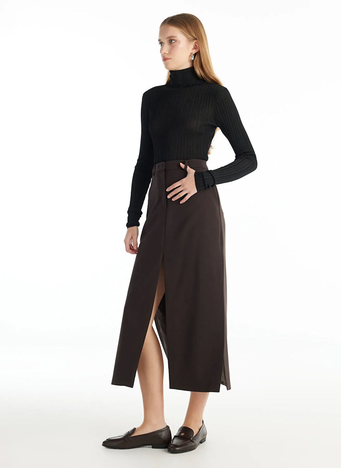 Ted Baker Standart Bel Koyu Kahve Kadın Düz Midi Etek TBWRSK1000