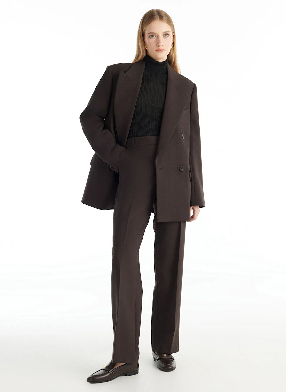 Ted Baker Normal Bel Düz Koyu Kahve Kadın Pantolon TBWRTR1001-7