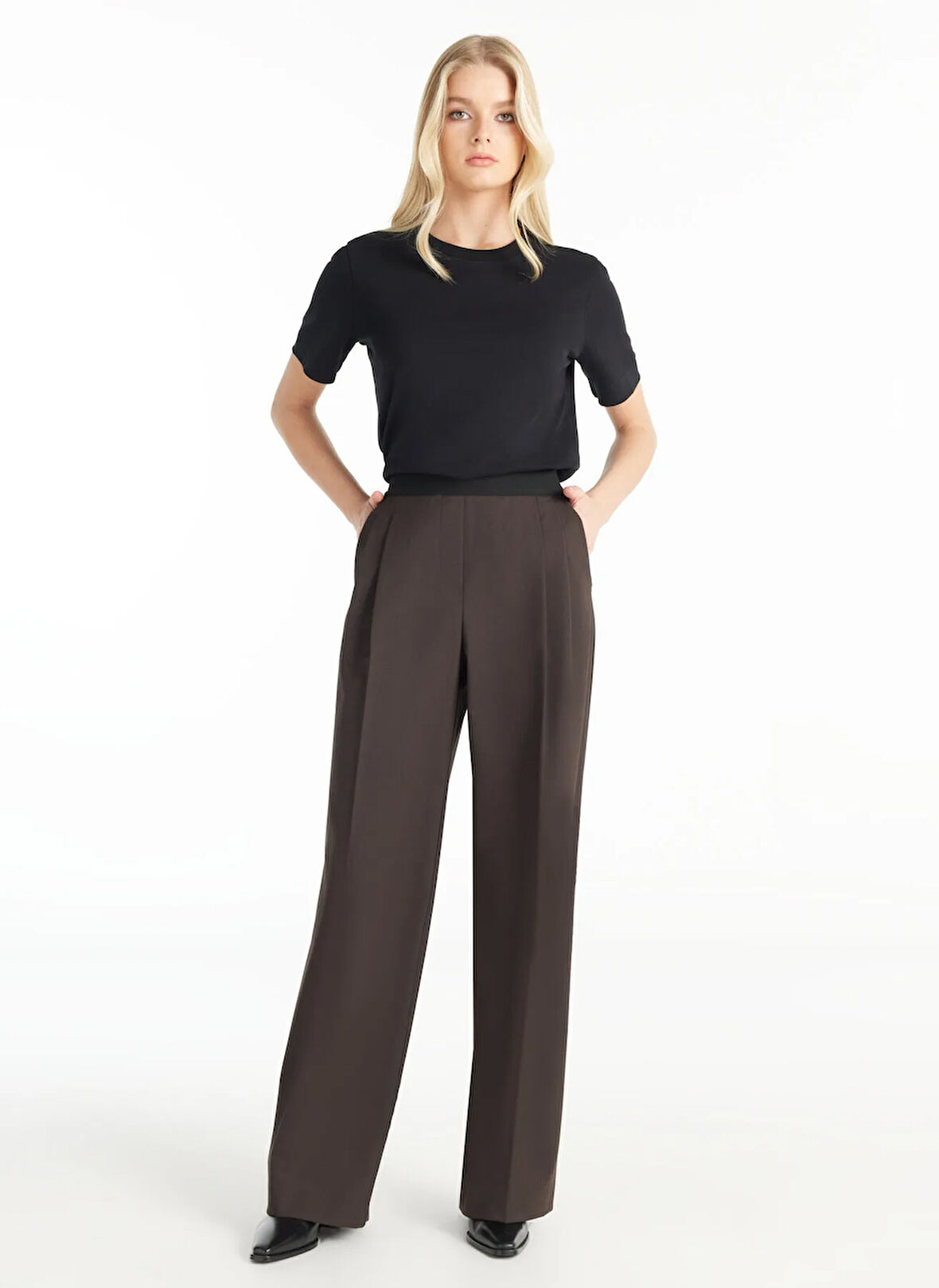 Ted Baker Lastikli Bel Düz Koyu Kahve Kadın Pantolon TBWRTR1009-1