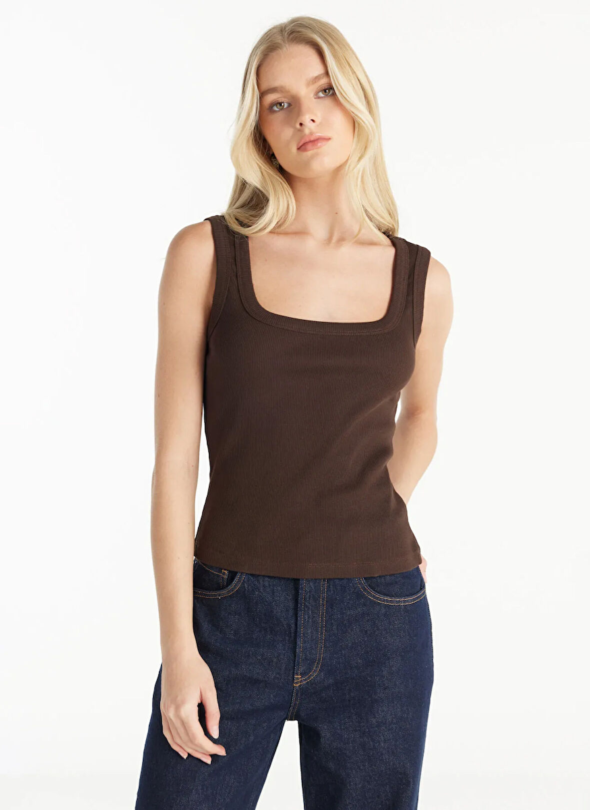 Ted Baker Kare Yaka Düz Koyu Kahve Kadın Atlet TBWRTS1086