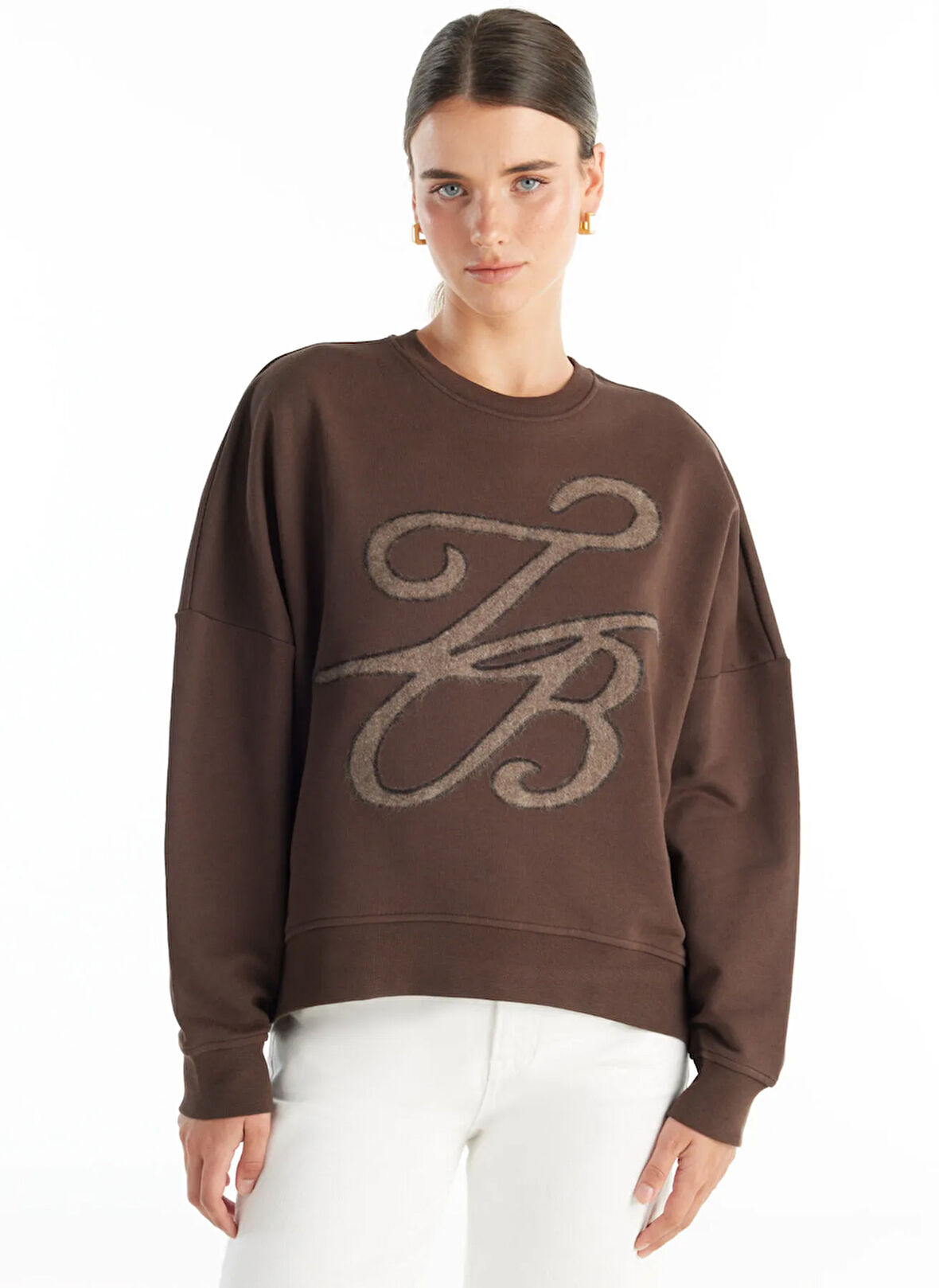 Ted Baker Balıkçı Yaka Nakışlı Koyu Kahve Kadın Sweatshırt TBWRTS1083