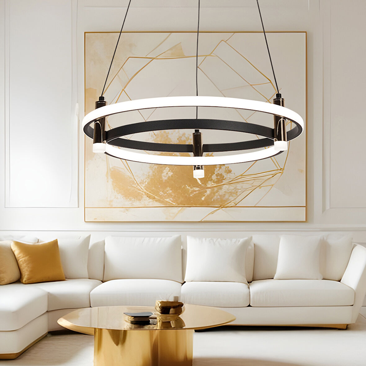 Blom Yuvarlak 112 Watt Siyah  Modern Oturma Odası Salon Sarkıt Led Avize