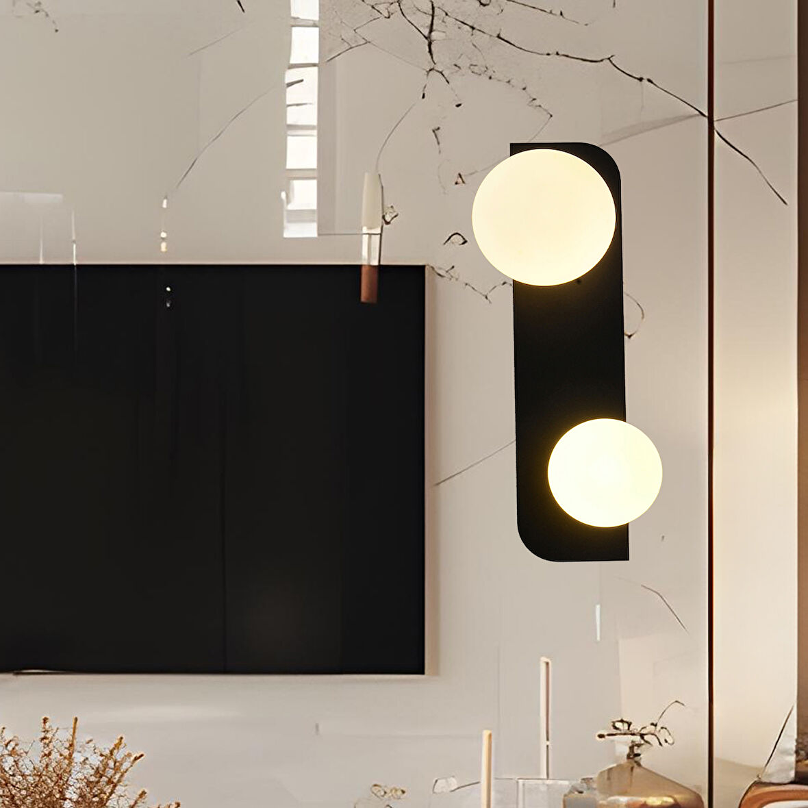 Pamela 2'li Siyah Beyaz Camlı Modern Yatak Başı, Salon Aplik