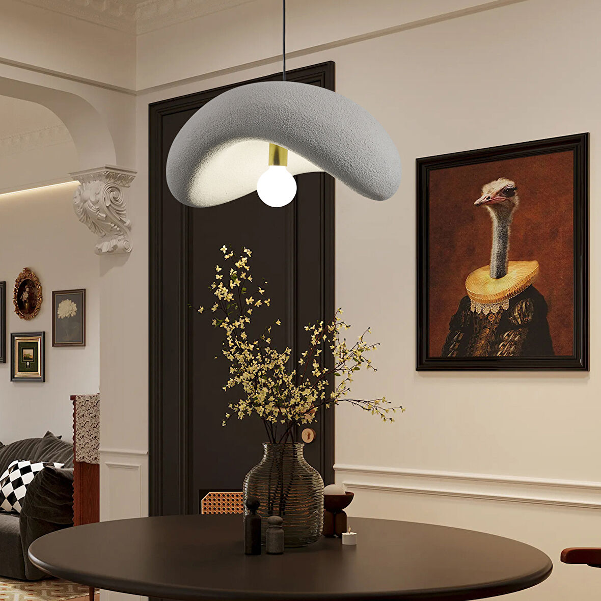 Voliny Büyük Gri Modern Sarkıt Oturma Odası Salon Sarkıt Avize