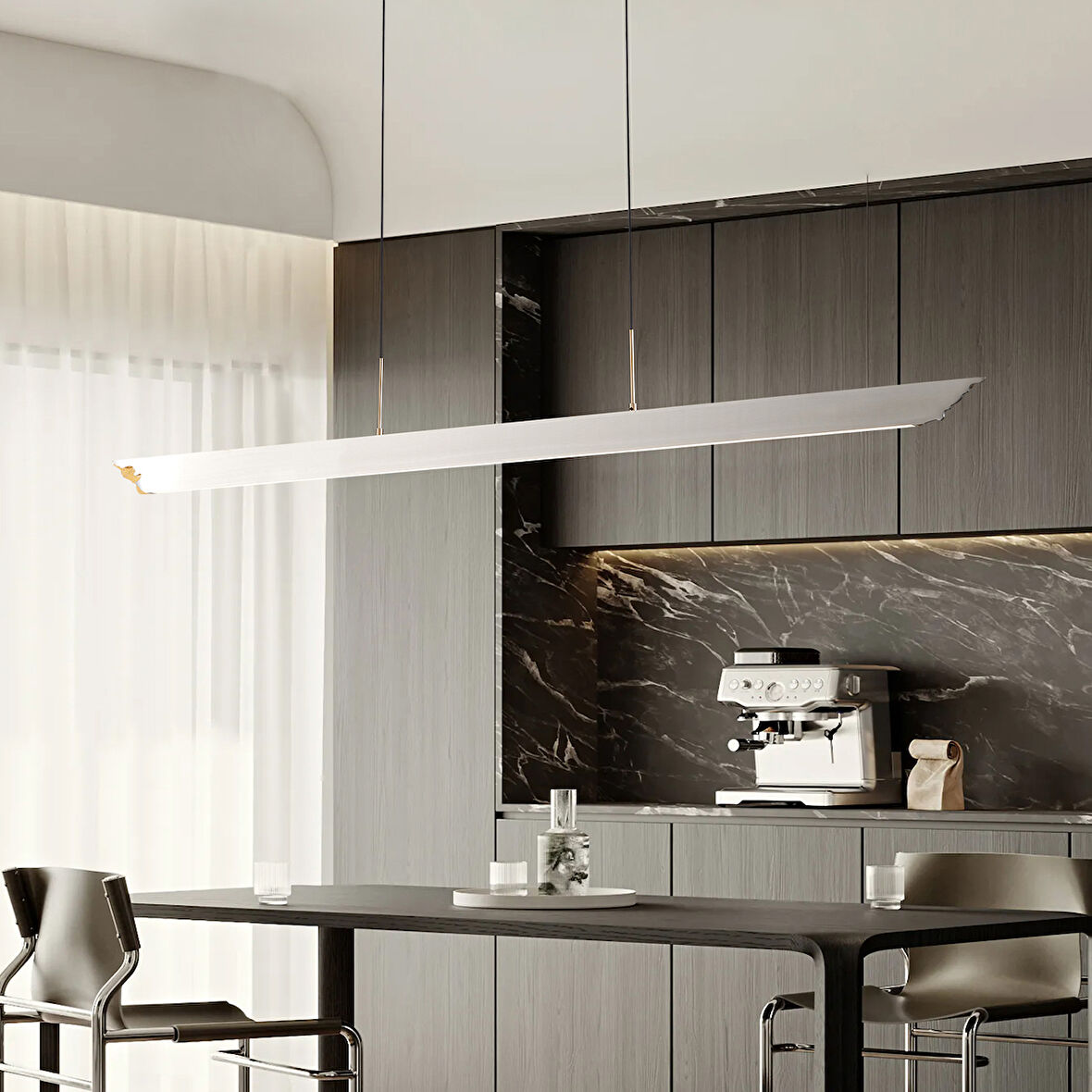 Late Gri Sıralı Yemek Masası Üstü 30 Watt Modern Sarkıt Salon Led Avize