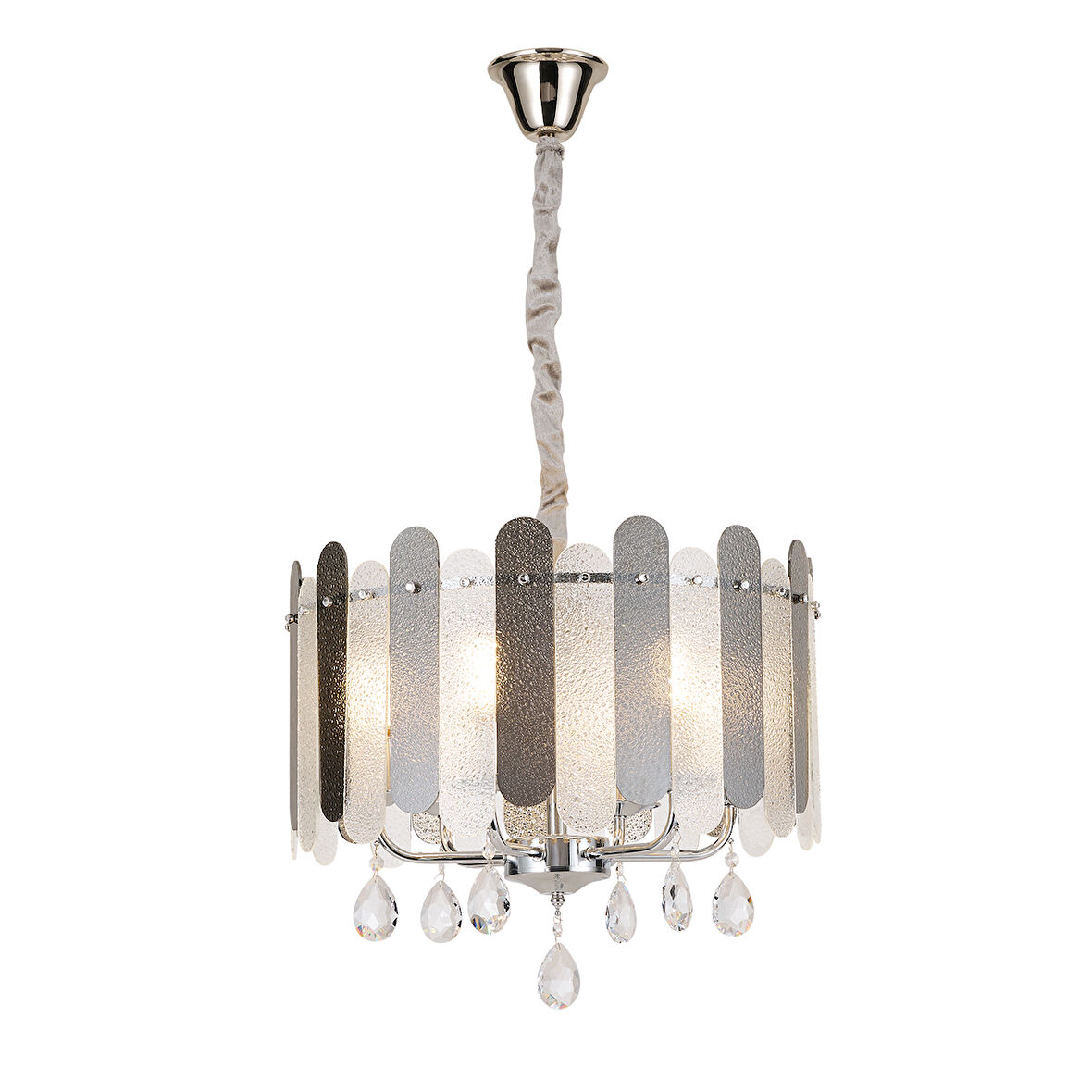 Madera 50'Lik Krom Füme Camlı Kristal Taşlı Avize