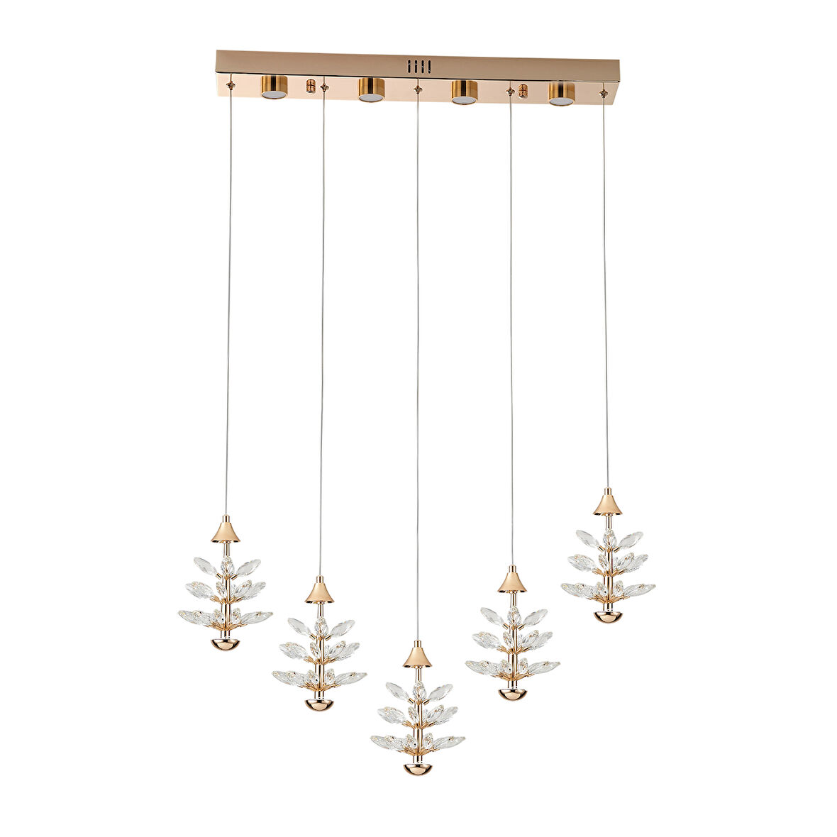 Serap 5'Li 62 Watt 3000K Sıralı Gold Kristal Taşlı Ledli Salon Avize