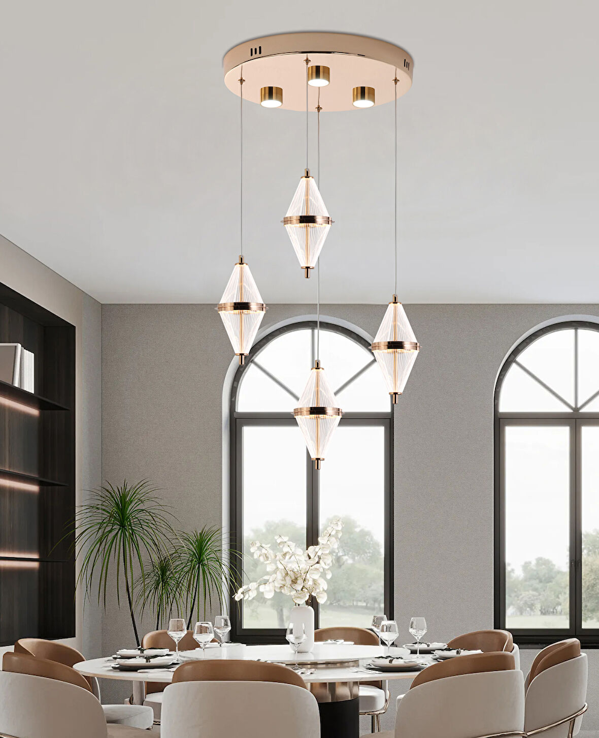 Edward 4'Lü 42 Watt Yuvarlak Gold Ledli Modern Salon Avize