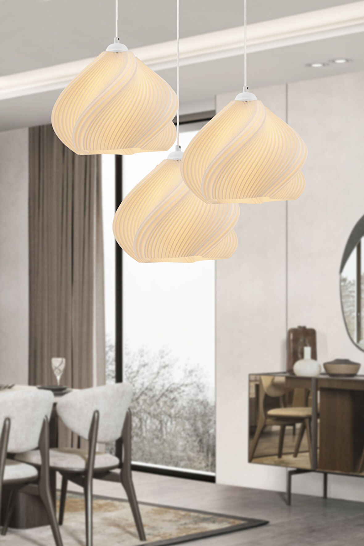 Leaf 3'lü Beyaz Modern Pinterst Tarzı Sarkıt Avize